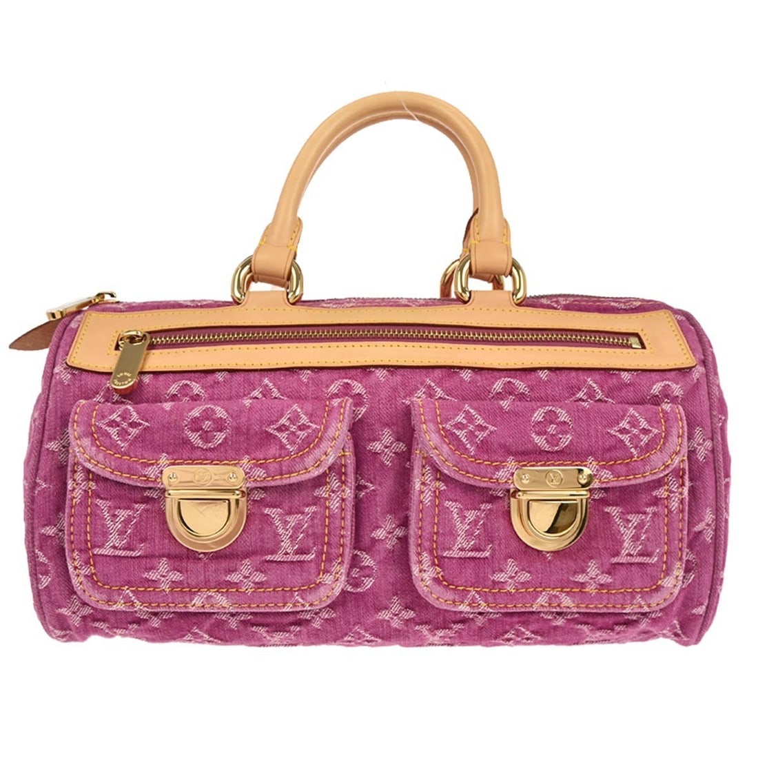 Louis Vuitton Neo Speedy Pink Monogram Denim Medium Handbag M95214: Louis Vuitton Neo Speedy Pink Monogram Denim Medium Handbag M95214 This Louis Vuitton Neo Speedy handbag features the iconic pink monogram denim exterior with beige handles and a zipper closure. The m