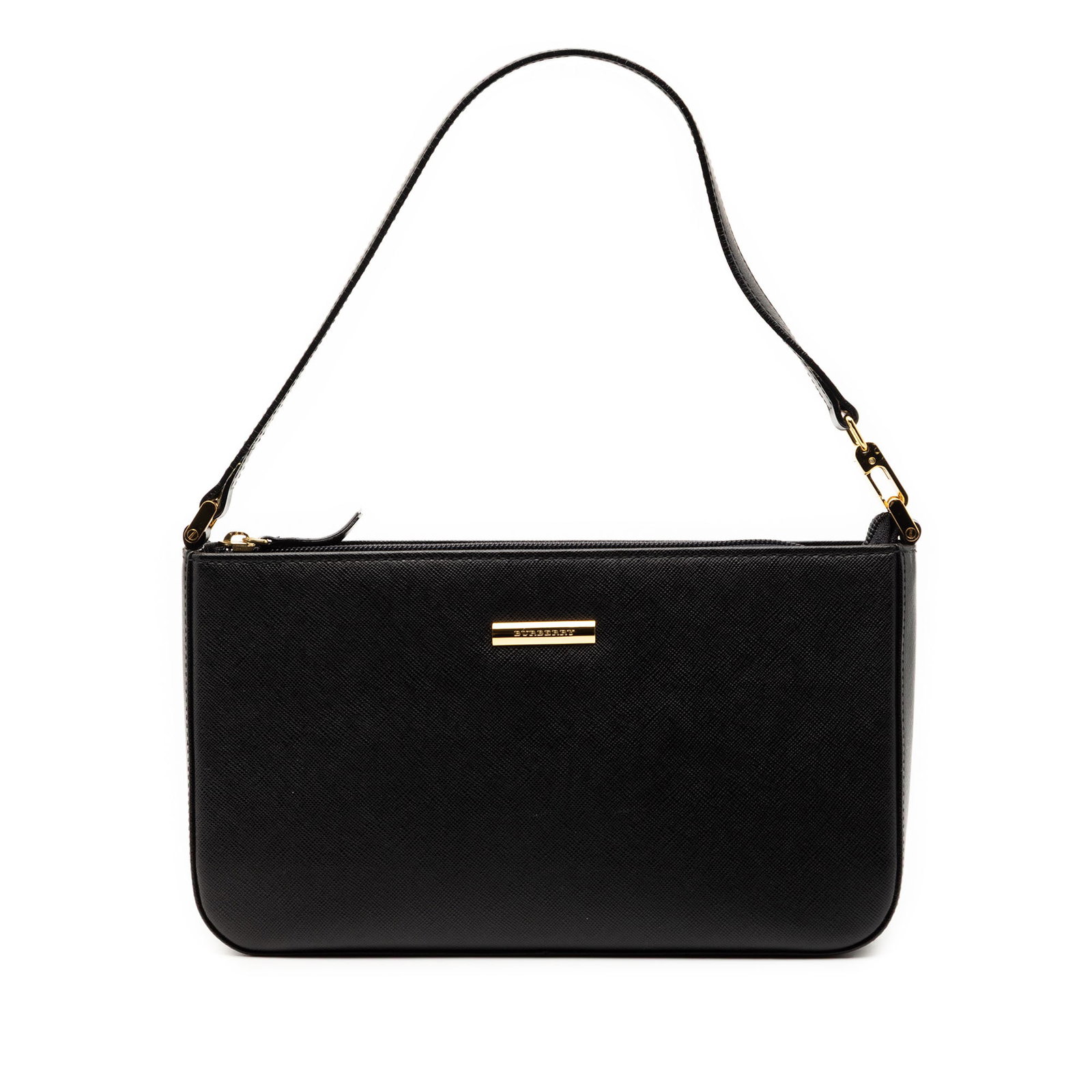 Black Leather Burberry Shoulder Bag with Top Zip and Interior Pocket (1 of 6)