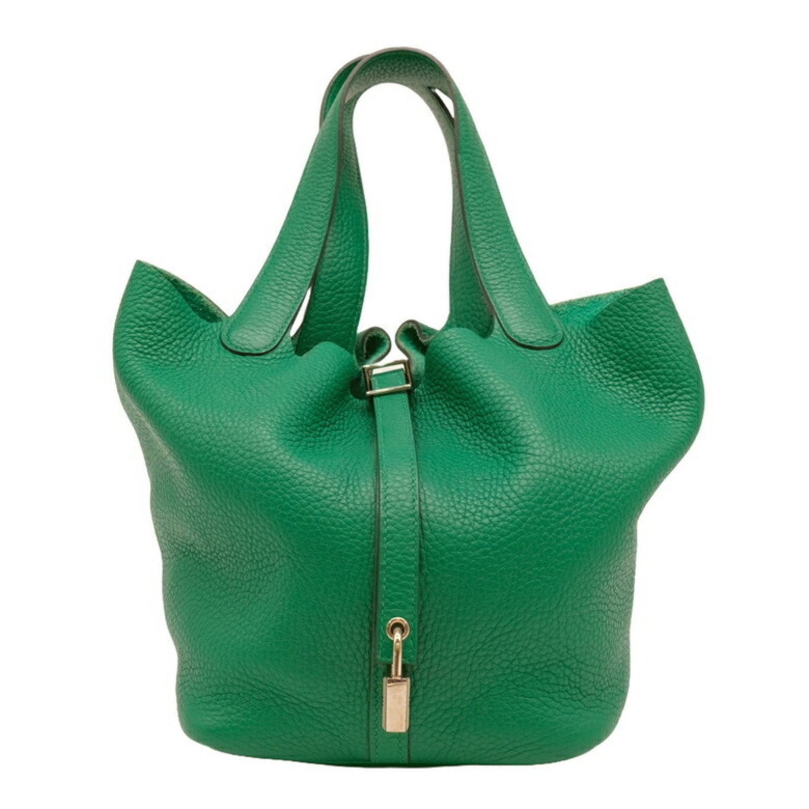 Green leather Hermes Picotin Lock handbag from France: Green leather Hermes Picotin Lock handbag from France This Hermes Picotin Lock handbag features a green leather exterior and is designed for women. The bag is crafted in France and showcases a structu