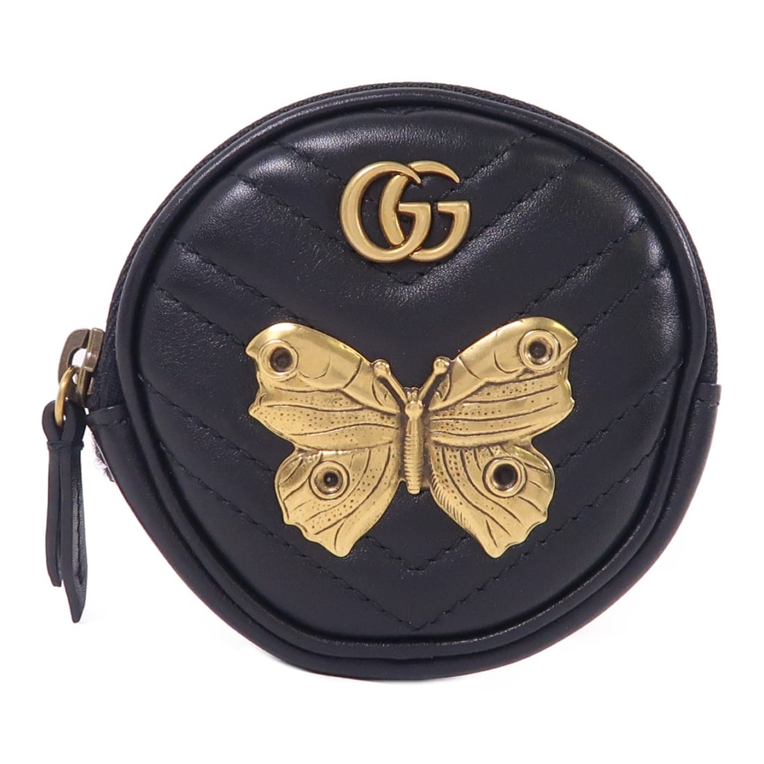 GUCCI GG GHW Black Lambskin Leather Coin Case 488423: GUCCI GG GHW Black Lambskin Leather Coin Case 488423 This elegant coin purse by GUCCI showcases a refined design crafted from luxurious lambskin leather in a classic black hue. The coin case features