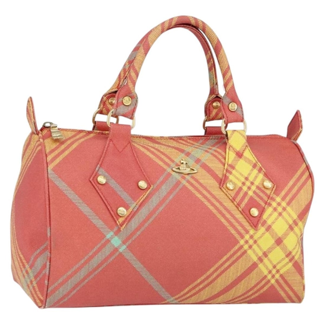 Vivienne Westwood Shukatatan Hand Bag Red Gold PVC Authentic: Vivienne Westwood Shukatatan Hand Bag Red Gold PVC Authentic This stylish Vivienne Westwood Shukatatan Hand Bag showcases a stunning combination of red and gold hues. Crafted from durable PVC leather,