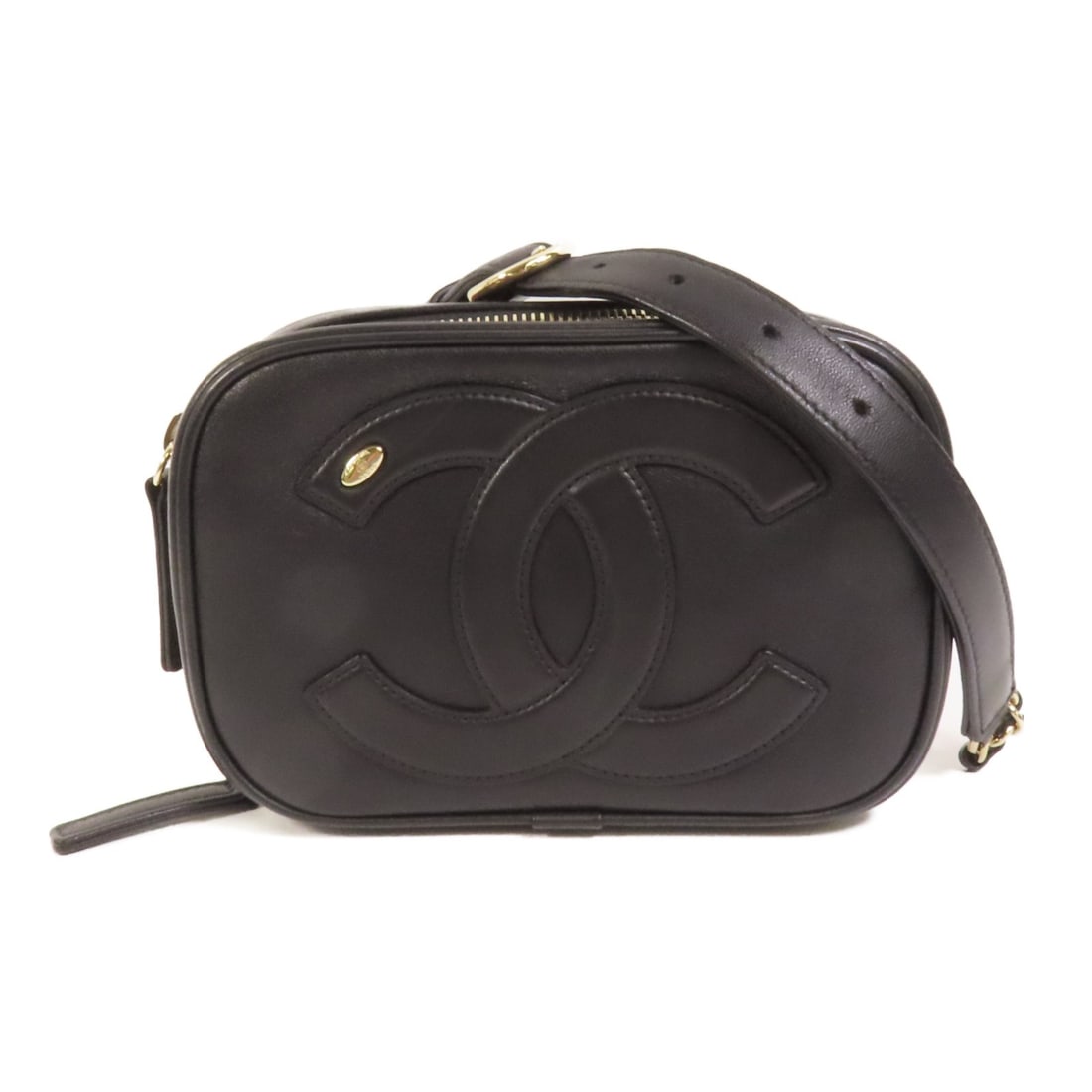 Chanel Black Calfskin CC Mania Waist and Shoulder Bag with Gold Hardware: Chanel Black Calfskin CC Mania Waist and Shoulder Bag with Gold Hardware This CHANEL CC Mania waist bag is crafted from black calfskin leather and features a chic design suitable for use as both a wai