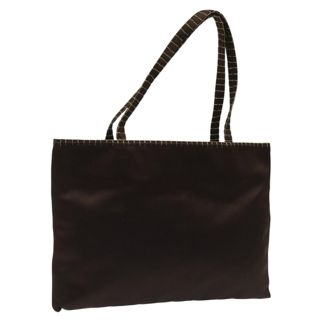 PRADA Dark Brown Satin Hand Bag Gold Accents Authentic Italy (1 of 18)