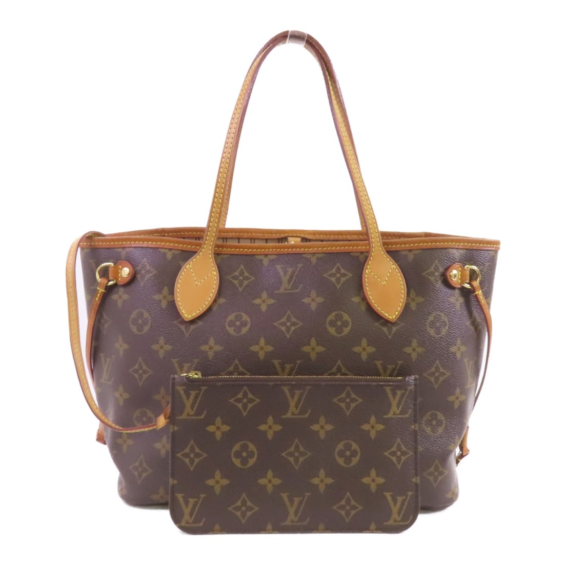 Louis Vuitton Neverfull PMK Brown Monogram Tote Bag with Gold Tone Hardware: Louis Vuitton Neverfull PMK Brown Monogram Tote Bag with Gold Tone Hardware This Louis Vuitton Neverfull PMK tote bag features the classic Monogram brown PVC coated canvas exterior. Designed for versa