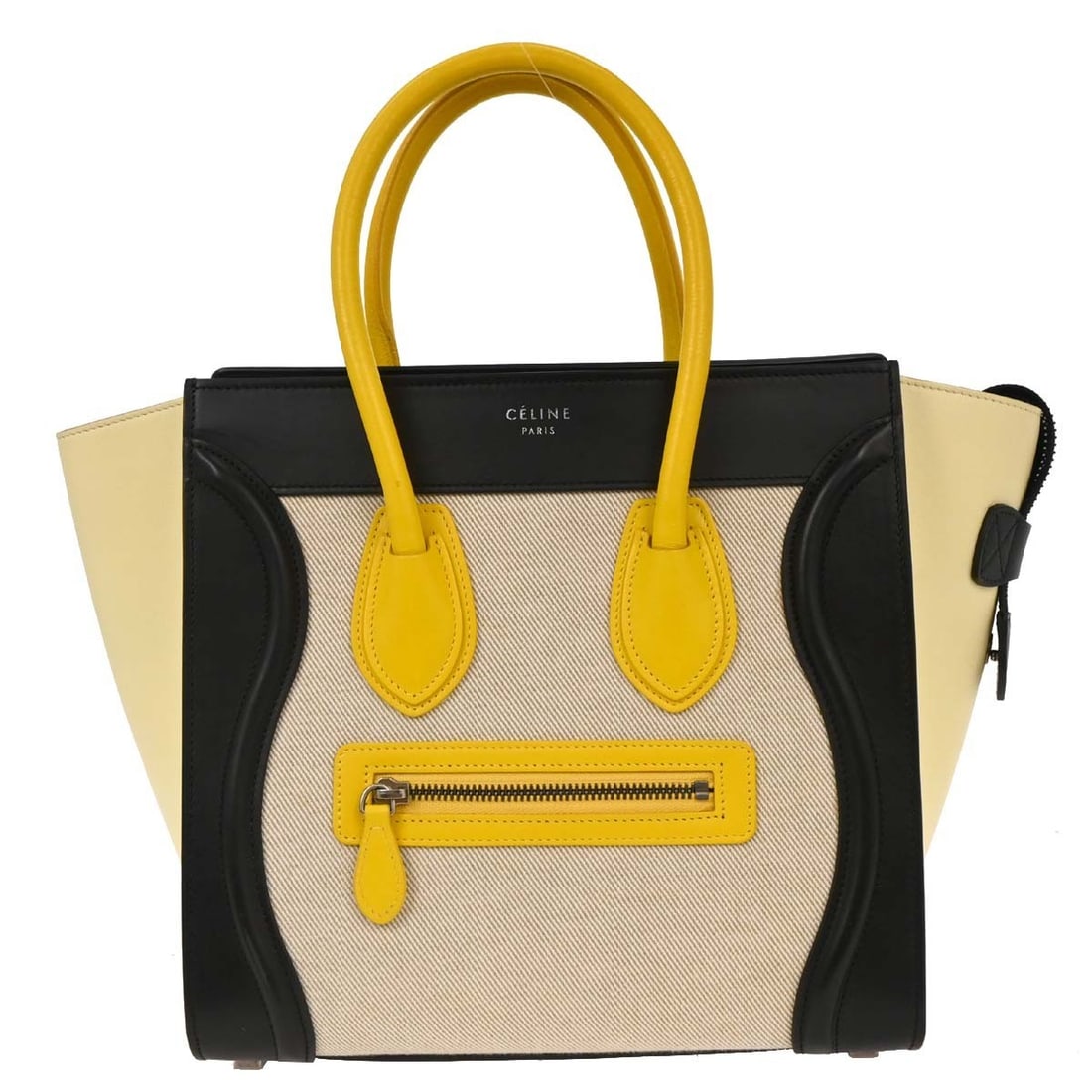 Celine Micro Luggage Tote Bag Tricolor Canvas Leather Italy: Celine Micro Luggage Tote Bag Tricolor Canvas Leather Italy Introducing the Celine Tricolor Canvas Leather Micro Luggage Tote Bag, a stylish and versatile accessory perfect for casual occasions. This