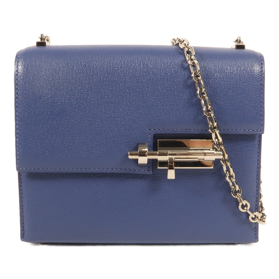 HERMES Verrou Mini Chain Shoulder Bag Blue Goatskin: HERMES Verrou Mini Chain Shoulder Bag Blue Goatskin This elegant HERMES Verrou Mini Chain Shoulder Bag is crafted from luxurious goatskin leather in a stunning Bleu Brighton color. With its compact de