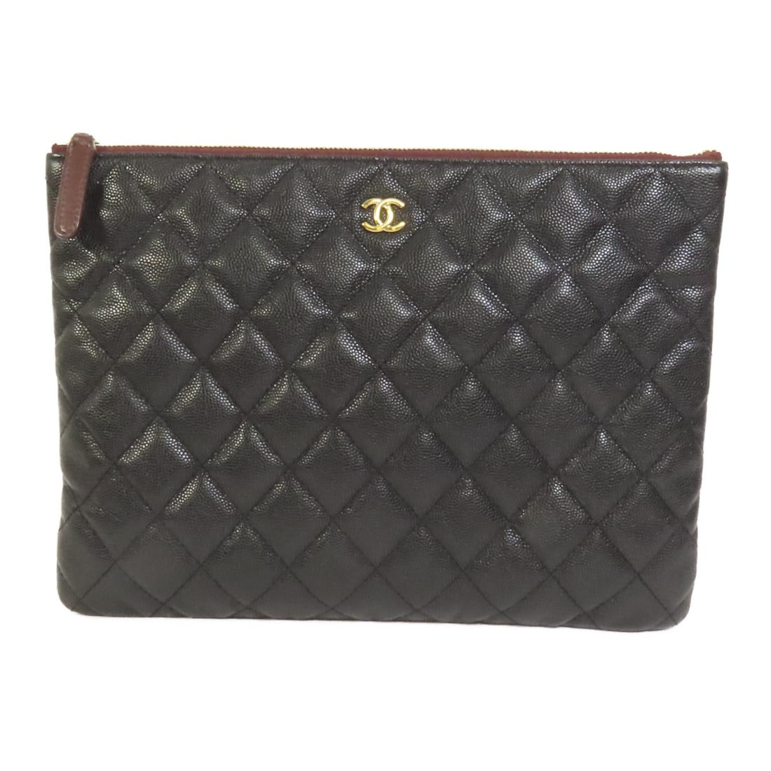 Black Calfskin CHANEL Classic Zipped Pouch with Gold Tone CC Hardware: Black Calfskin CHANEL Classic Zipped Pouch with Gold Tone CC Hardware This CHANEL Classic Zipped Pouch is crafted from black calfskin leather and features the iconic CC logo. The pouch is designed wit