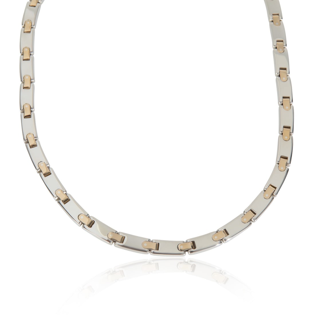 Vintage Flat Link Necklace in Yellow Gold and Sterling Silver by Tiffany & Co.: Vintage Flat Link Necklace in Yellow Gold and Sterling Silver by Tiffany & Co. This Tiffany & Co. vintage flat link necklace features a combination of 18k yellow gold and sterling silver. Crafted in I