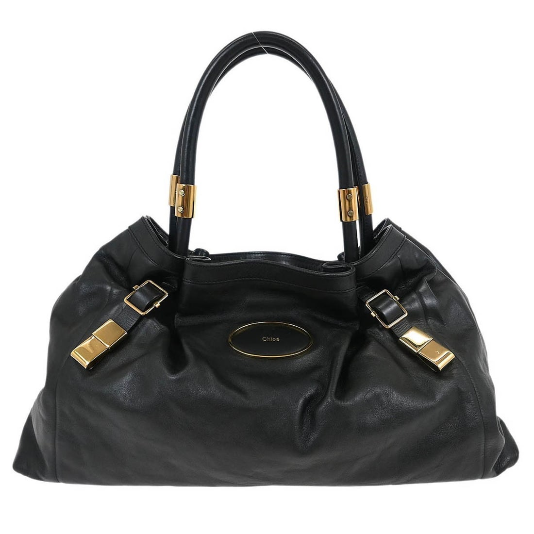 Chloe Victoria Black Leather Tote Handbag with Gold Hardware: Chloe Victoria Black Leather Tote Handbag with Gold Hardware The Chloe Black Victoria Tote Handbag is a stylish and elegant accessory designed for casual occasions. This extra-large tote features doub