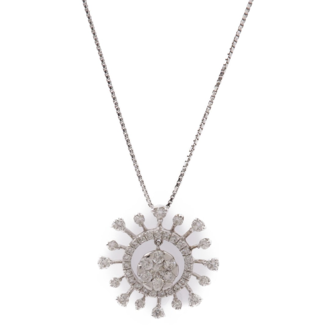 Diamond Necklace in 18K White Gold by JEWELRY: Diamond Necklace in 18K White Gold by JEWELRY This elegant necklace is crafted from K18 white gold, showcasing a stunning diamond as its centerpiece. The silver color complements its refined style, ma