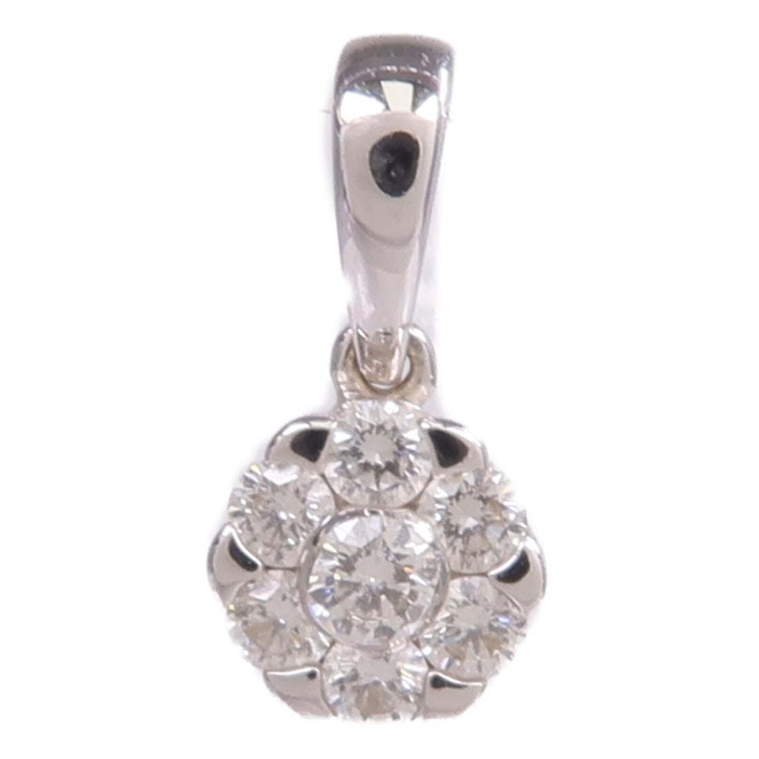 Diamond Pendant in 18K White Gold by JEWELRY: Diamond Pendant in 18K White Gold by JEWELRY This pendant top features a diamond set in 18K white gold, offering a clear and elegant design. It is in very good condition and is suitable for regular we