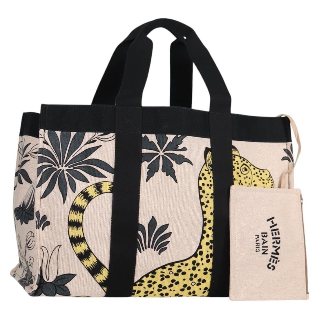 HERMES Animal Pattern Cabasado Plage Boston Bag Beige Canvas Auth (1 of 18)