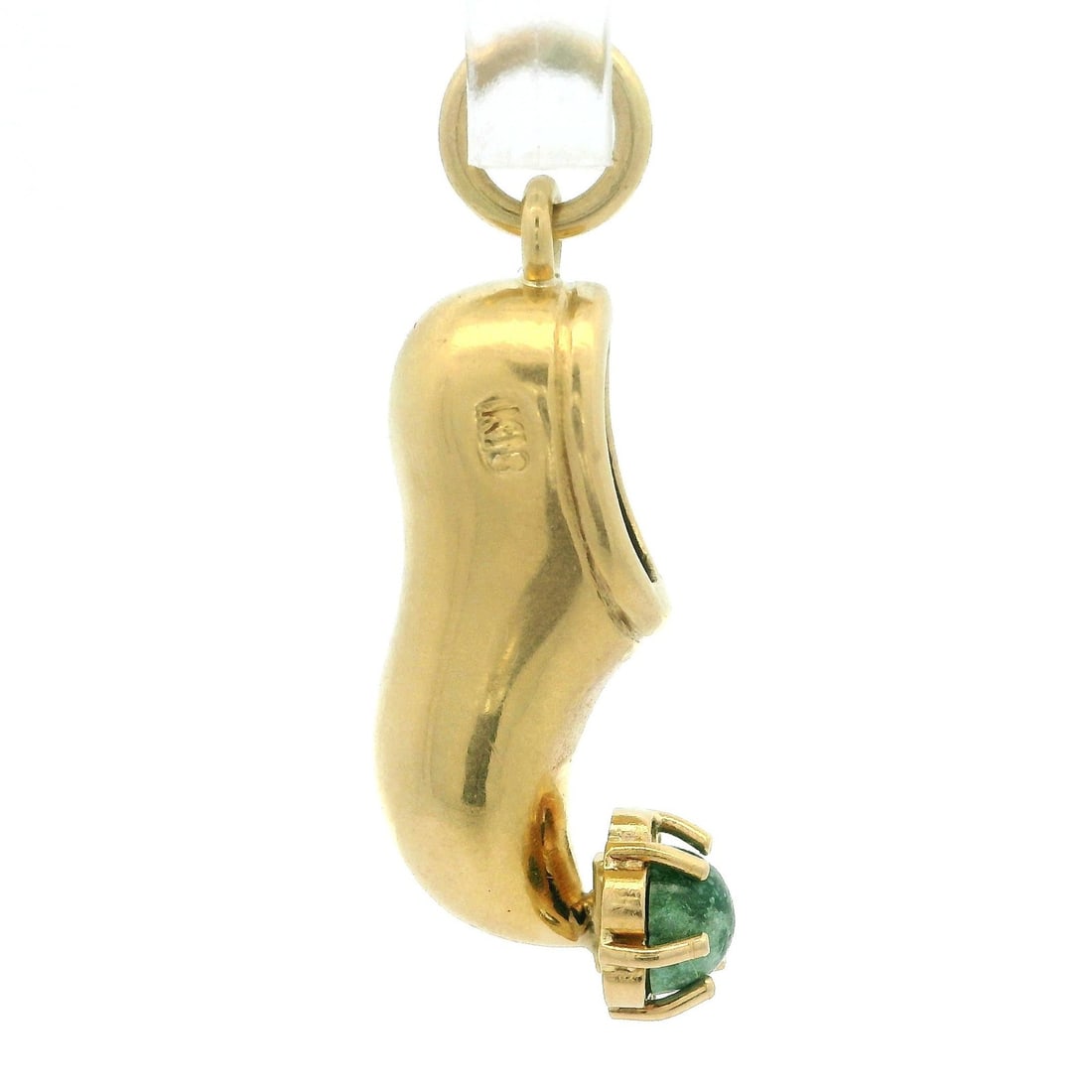 Vintage 18k Yellow Gold Turquoise Arabian Genie Slipper Pendant: Vintage 18k Yellow Gold Turquoise Arabian Genie Slipper Pendant This exquisite Vintage Arabian Genie Slipper Charm Pendant is crafted from 18k yellow gold and features a stunning mottled turquoise sto