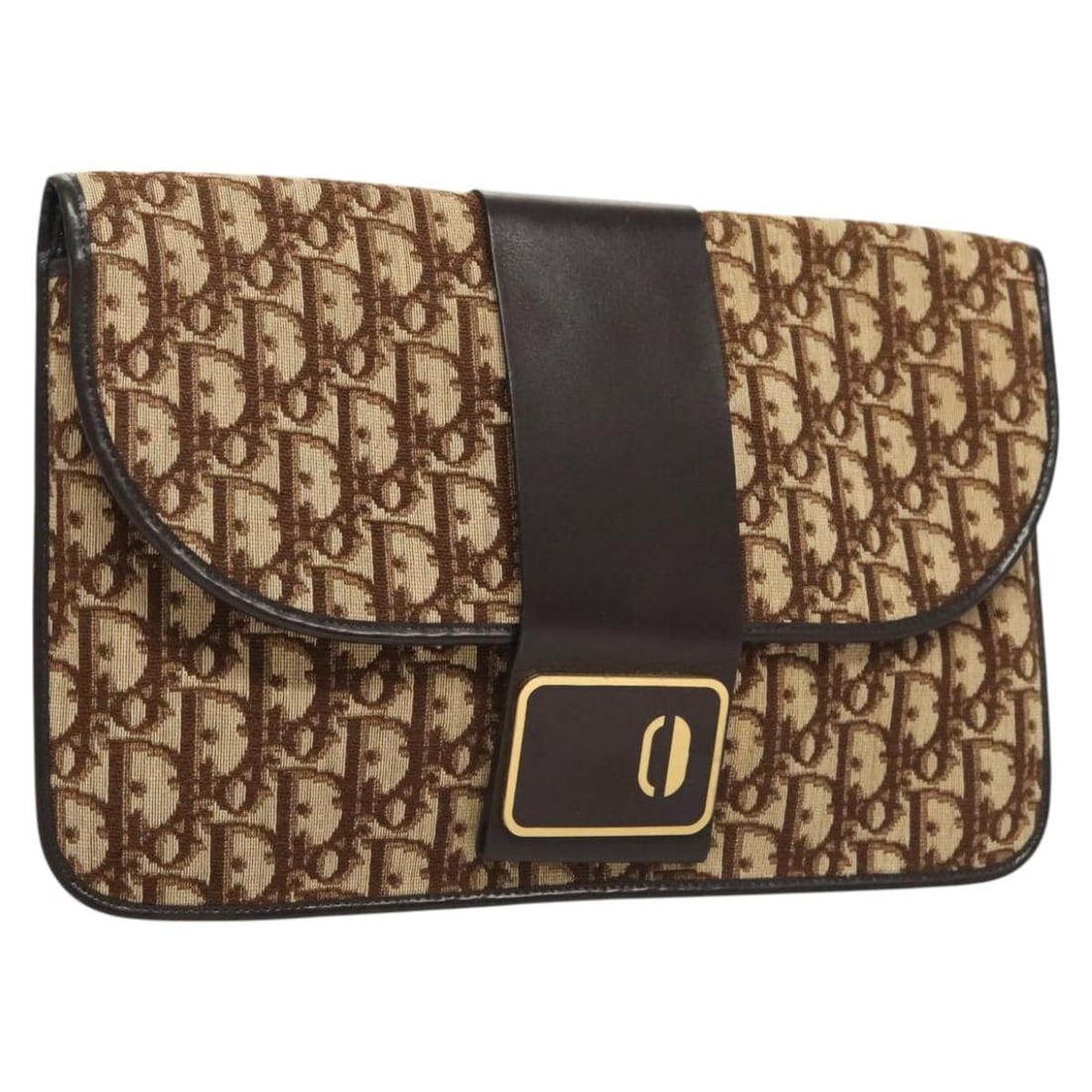 Christian Dior Brown Gold Trotter Canvas Clutch Bag Authentic: Christian Dior Brown Gold Trotter Canvas Clutch Bag Authentic Elevate your accessory collection with this authentic Christian Dior Trotter Canvas Clutch Bag. Crafted in France, this stylish clutch fea