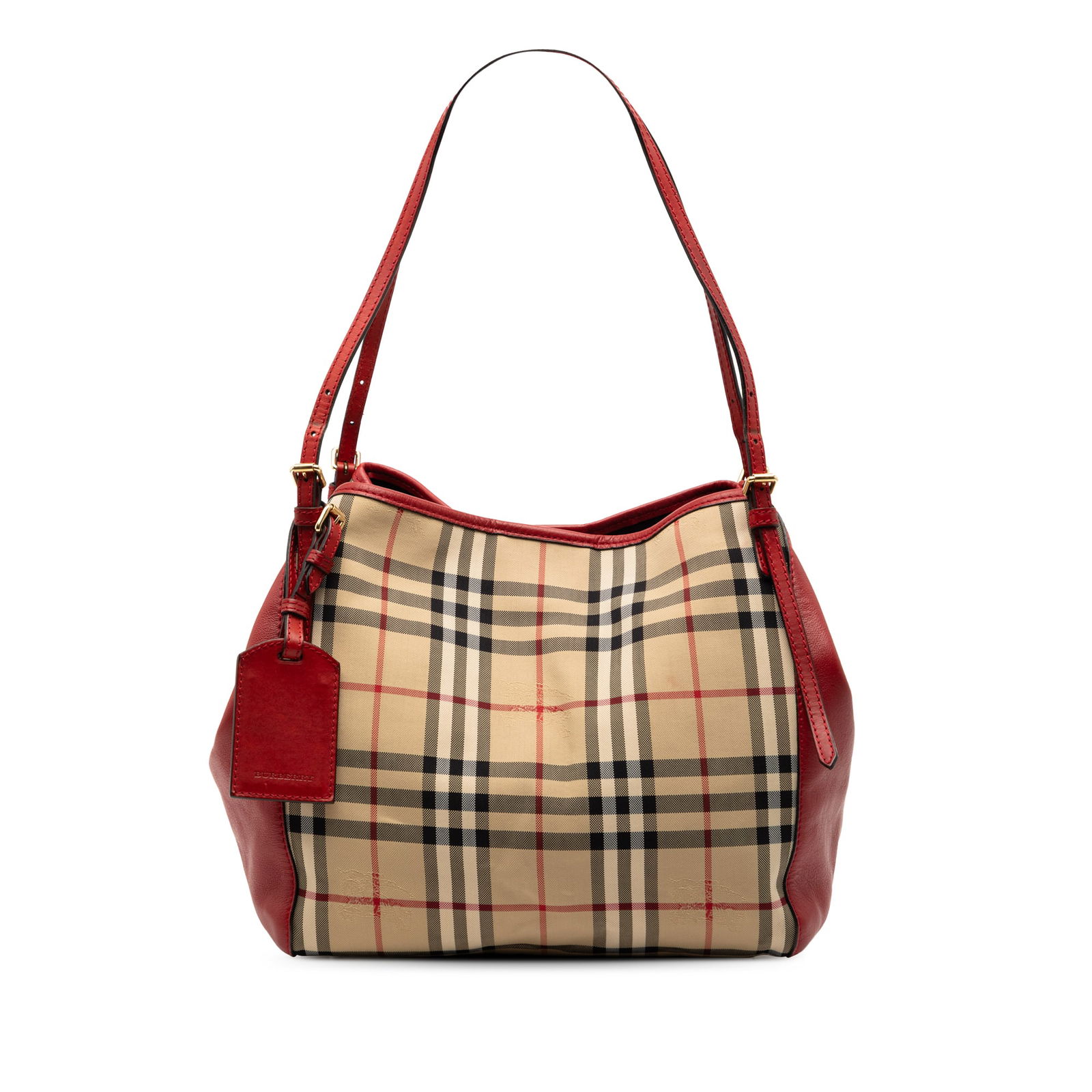 Burberry Canterbury Tote Small Brown Haymarket Check Canvas with Leather Trim: Burberry Canterbury Tote Small Brown Haymarket Check Canvas with Leather Trim This Burberry Small Haymarket Check Canterbury Tote features a signature haymarket check canvas body with leather trim, fl