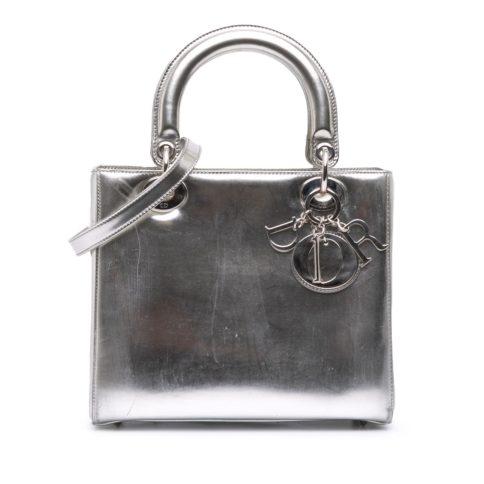 Dior Medium Metallic Patent Lady Dior Silver Leather Bag (1 of 13)