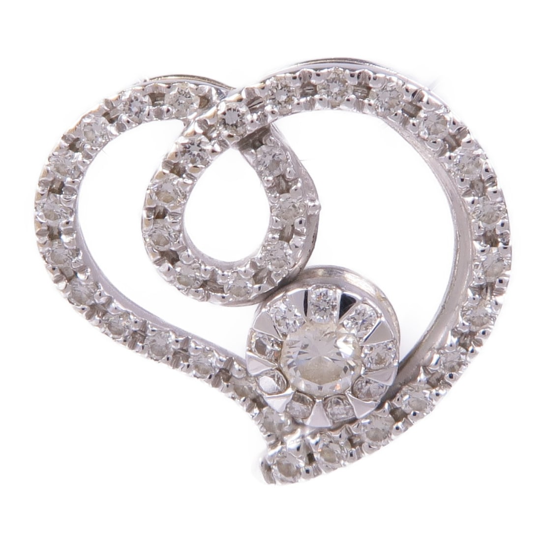 Diamond Pendant Top in 18K White Gold by JEWELRY: Diamond Pendant Top in 18K White Gold by JEWELRY This exquisite diamond pendant top is crafted from 18K white gold, showcasing a clear diamond that radiates elegance. The pendant's classic design make