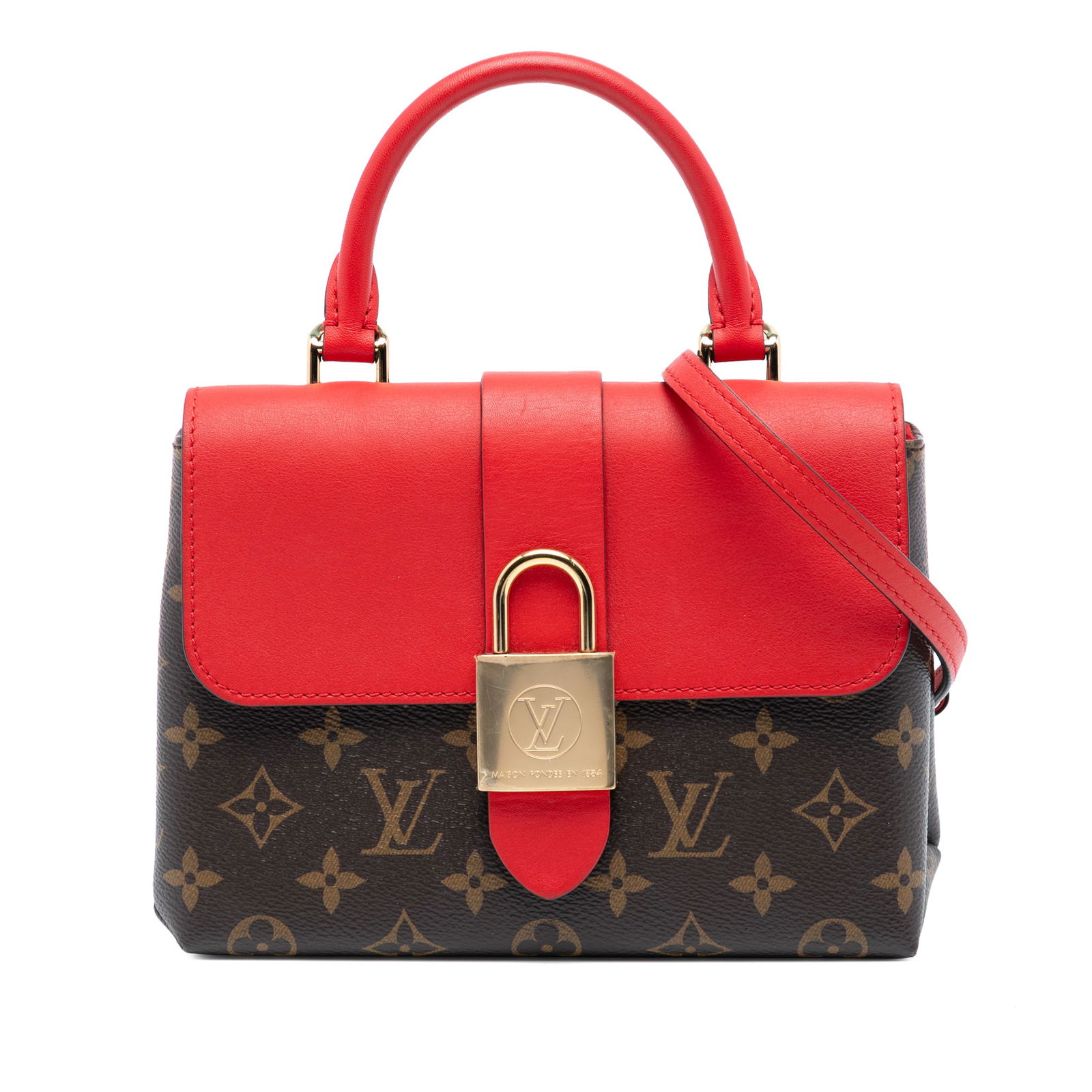 Monogram Canvas Locky BB Bag with Padlock by Louis Vuitton: Monogram Canvas Locky BB Bag with Padlock by Louis Vuitton This Louis Vuitton Locky BB handbag features the signature monogram canvas body, a rolled leather top handle, and a detachable flat leather s
