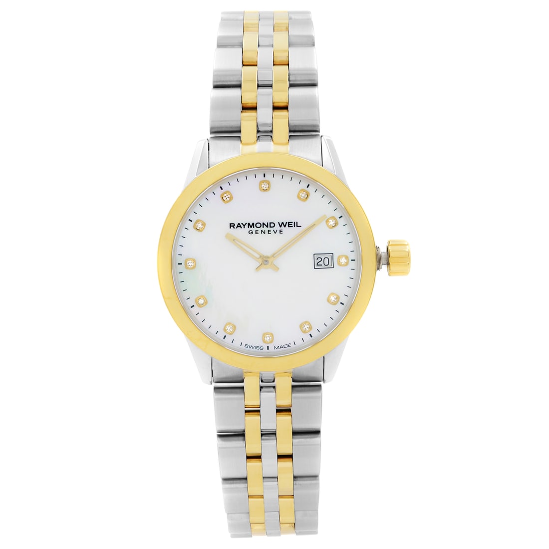 Raymond Weil Freelancer Two-Tone MOP Quartz Ladies Watch 5629-STP-97081: Raymond Weil Freelancer Two-Tone MOP Quartz Ladies Watch 5629-STP-97081 This exquisite Raymond Weil Freelancer wristwatch is a perfect blend of elegance and sophistication. Crafted from stainless stee