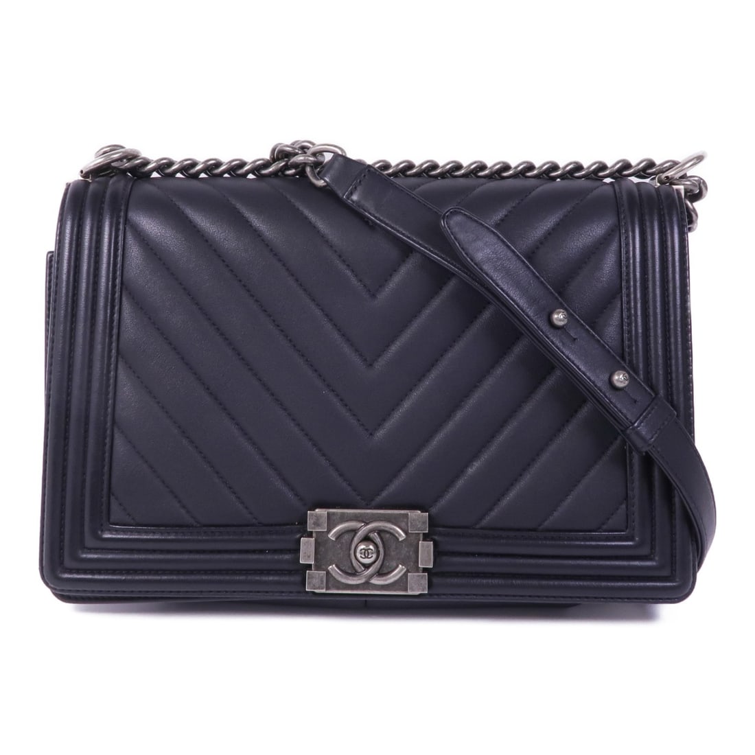 CHANEL Boy 28 Black Lambskin Leather Shoulder Bag with SHW (1 of 18)