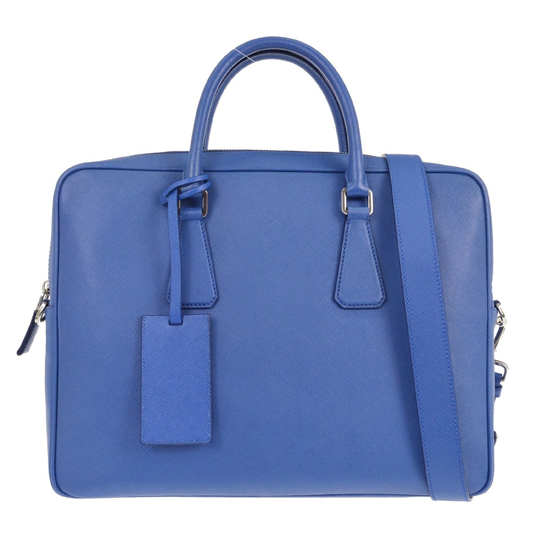 Prada Medium Blue Leather Briefcase Style Business Bag 2way: Prada Medium Blue Leather Briefcase Style Business Bag 2way This Prada 2-way business handbag features a blue leather exterior and offers versatility for carrying as a briefcase or document case. The