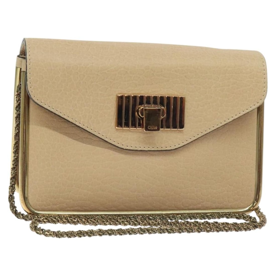Chloe Chain Sally Shoulder Bag Leather Beige Gold Made in Italy (1 of 18)