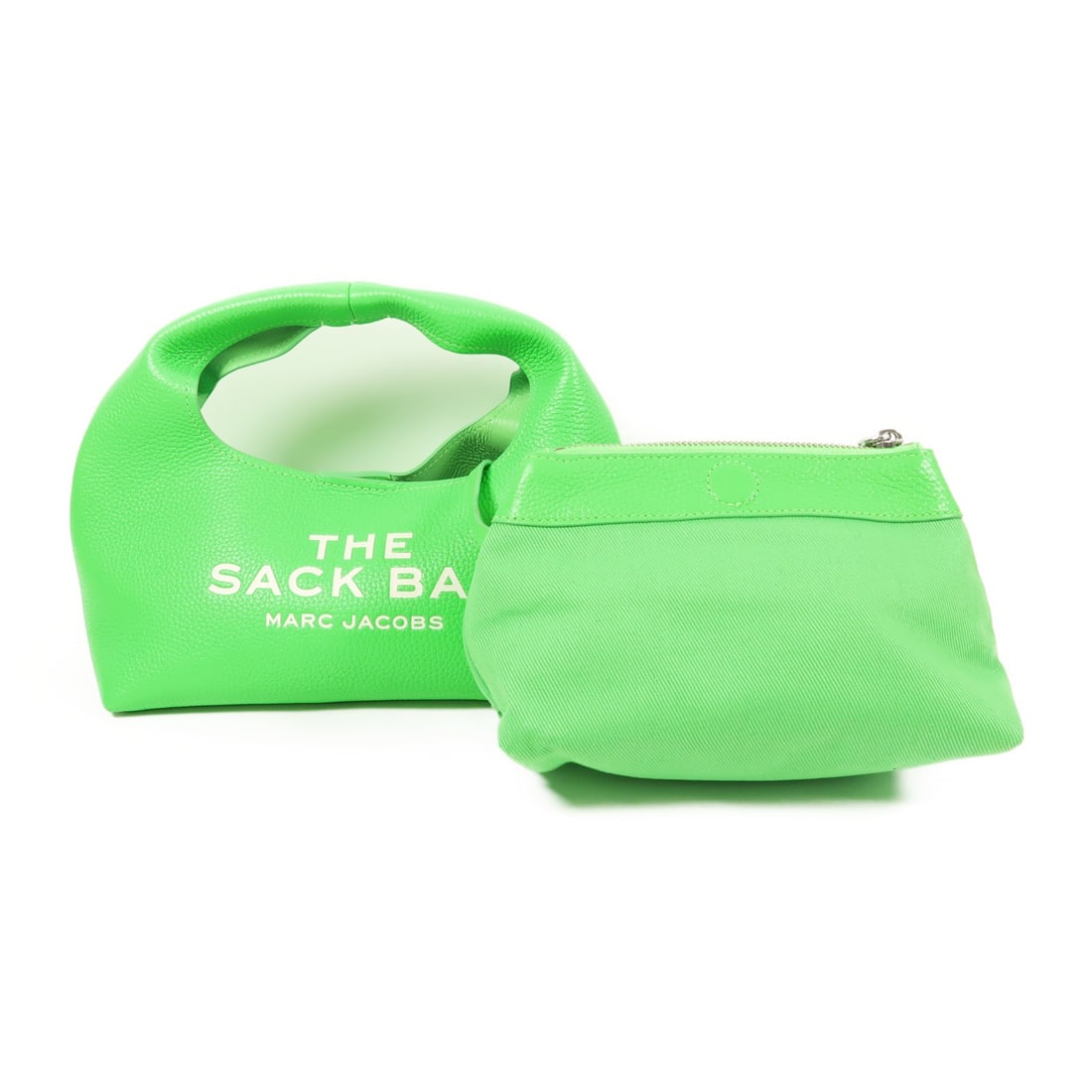 MARC JACOBS Mini Sack Handbag Green Calfskin Leather SHW: MARC JACOBS Mini Sack Handbag Green Calfskin Leather SHW This MARC JACOBS Mini Sack Hand Bag is crafted from high-quality calfskin leather in a vibrant green color. The handbag features a compact yet