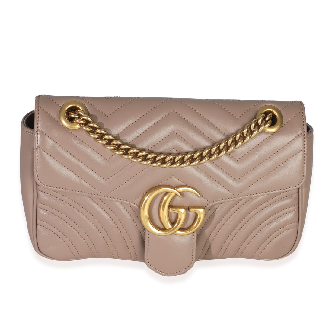 Rose Calfskin Medium GG Marmont Shoulder Bag by Gucci with Dustbag: Rose Calfskin Medium GG Marmont Shoulder Bag by Gucci with Dustbag This Gucci Medium GG Marmont Shoulder Bag is crafted from rose calfskin matelasse leather in pink and tan tones. It features gold-ton