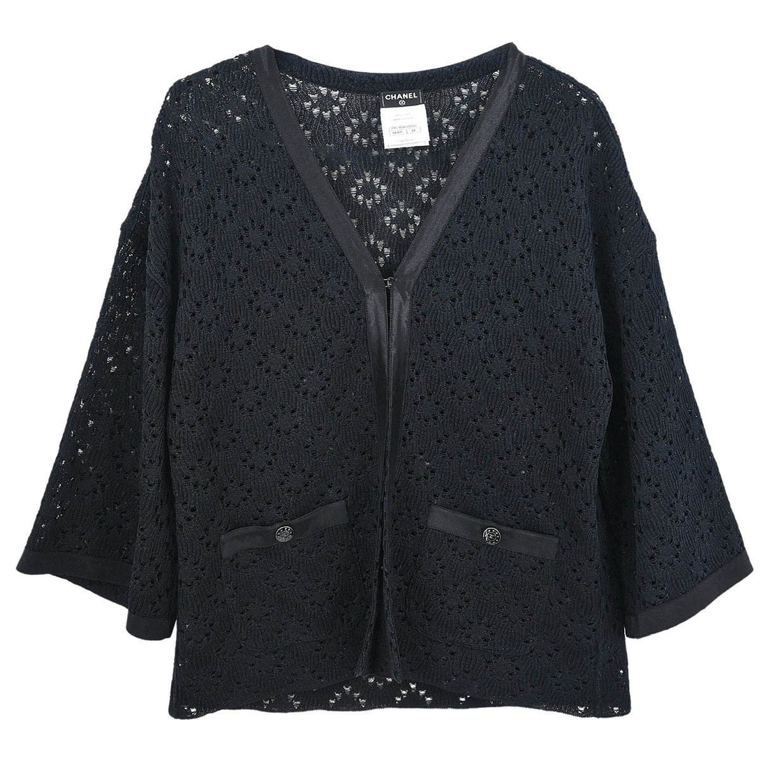 Chanel Black Silk Cardigan P45705K05692 Vintage 3/4 Sleeve (1 of 10)