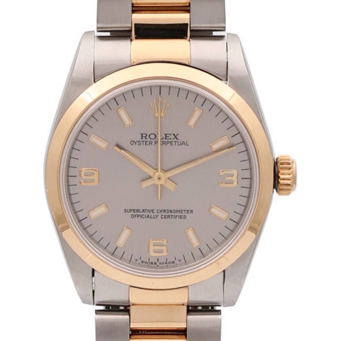 Oyster Perpetual 67483 Automatic Wristwatch in 18K Yellow Gold and Steel: Oyster Perpetual 67483 Automatic Wristwatch in 18K Yellow Gold and Steel This ROLEX Oyster Perpetual 67483 is an automatic wristwatch crafted with 18K yellow gold and stainless steel. It features a si