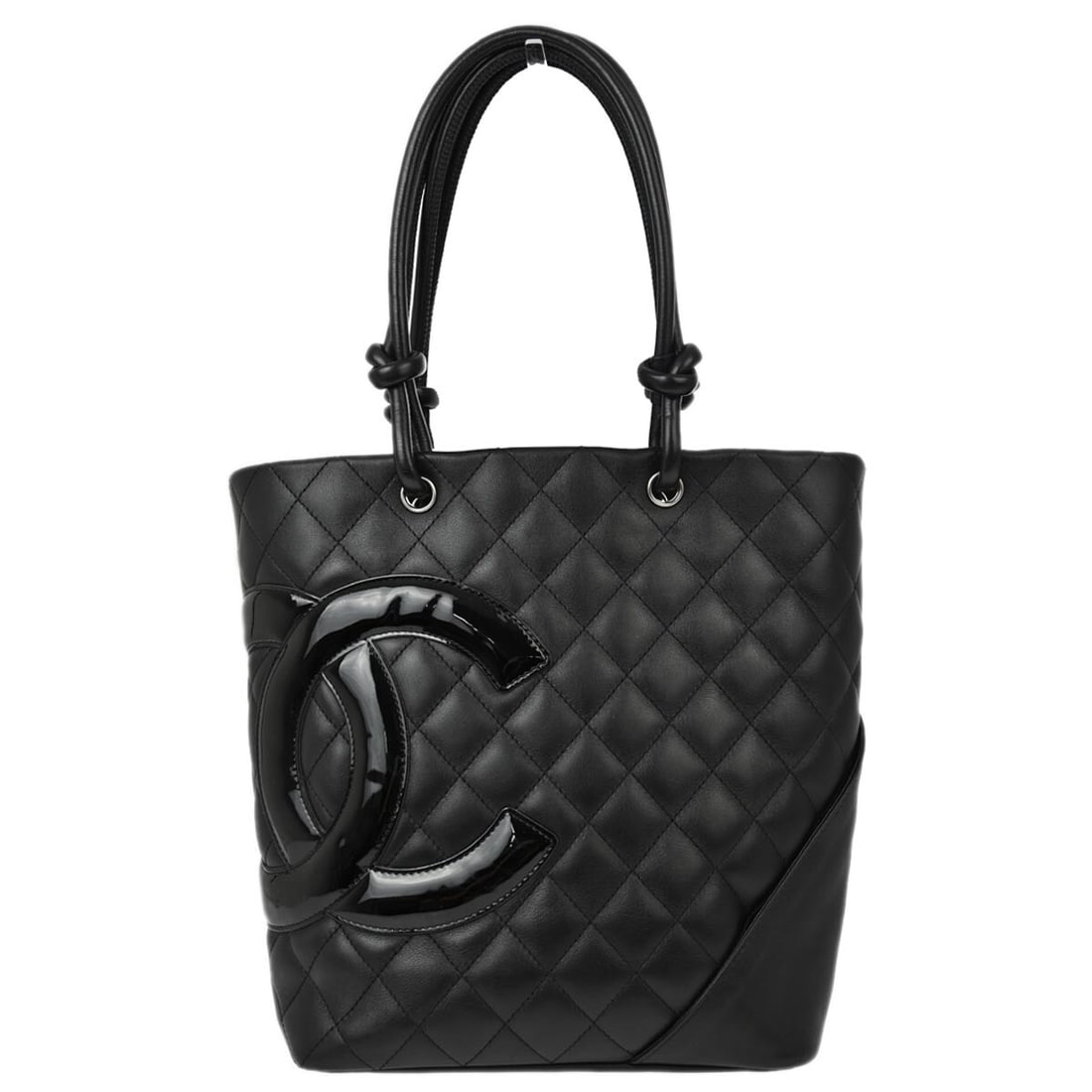 Chanel Cambon Ligne Black Calfskin Tote Handbag with Silver Hardware: Chanel Cambon Ligne Black Calfskin Tote Handbag with Silver Hardware Elevate your casual style with the Chanel Black Calfskin Cambon Ligne Tote Handbag. This medium-sized tote features a sleek black e