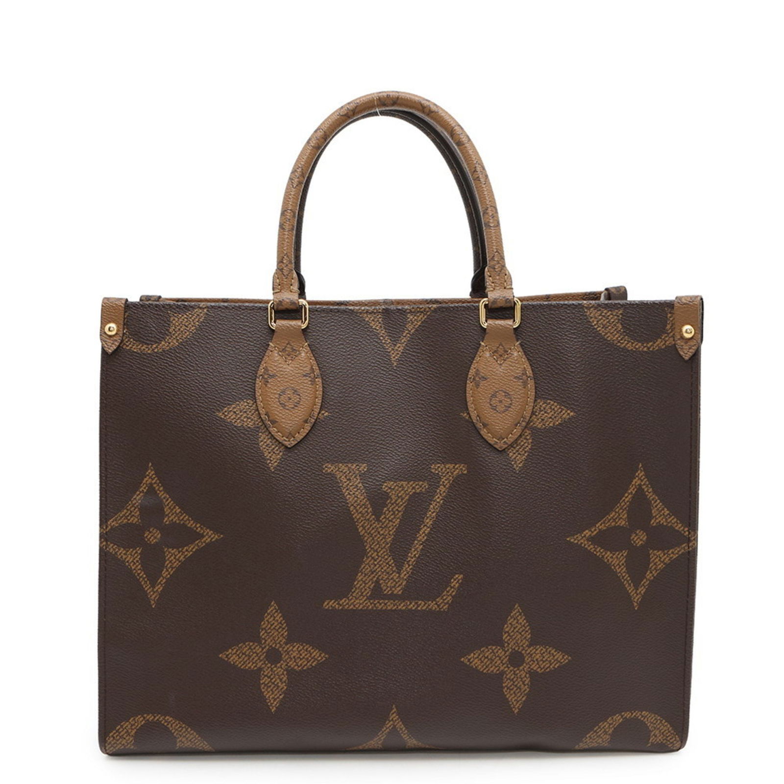Louis Vuitton Onthego Brown Canvas Tote Bag 26.5cm x 34.5cm x 14.5cm: Louis Vuitton Onthego Brown Canvas Tote Bag 26.5cm x 34.5cm x 14.5cm This Louis Vuitton Onthego bag features a brown canvas exterior and is designed for women. It is crafted in France and offers a spa