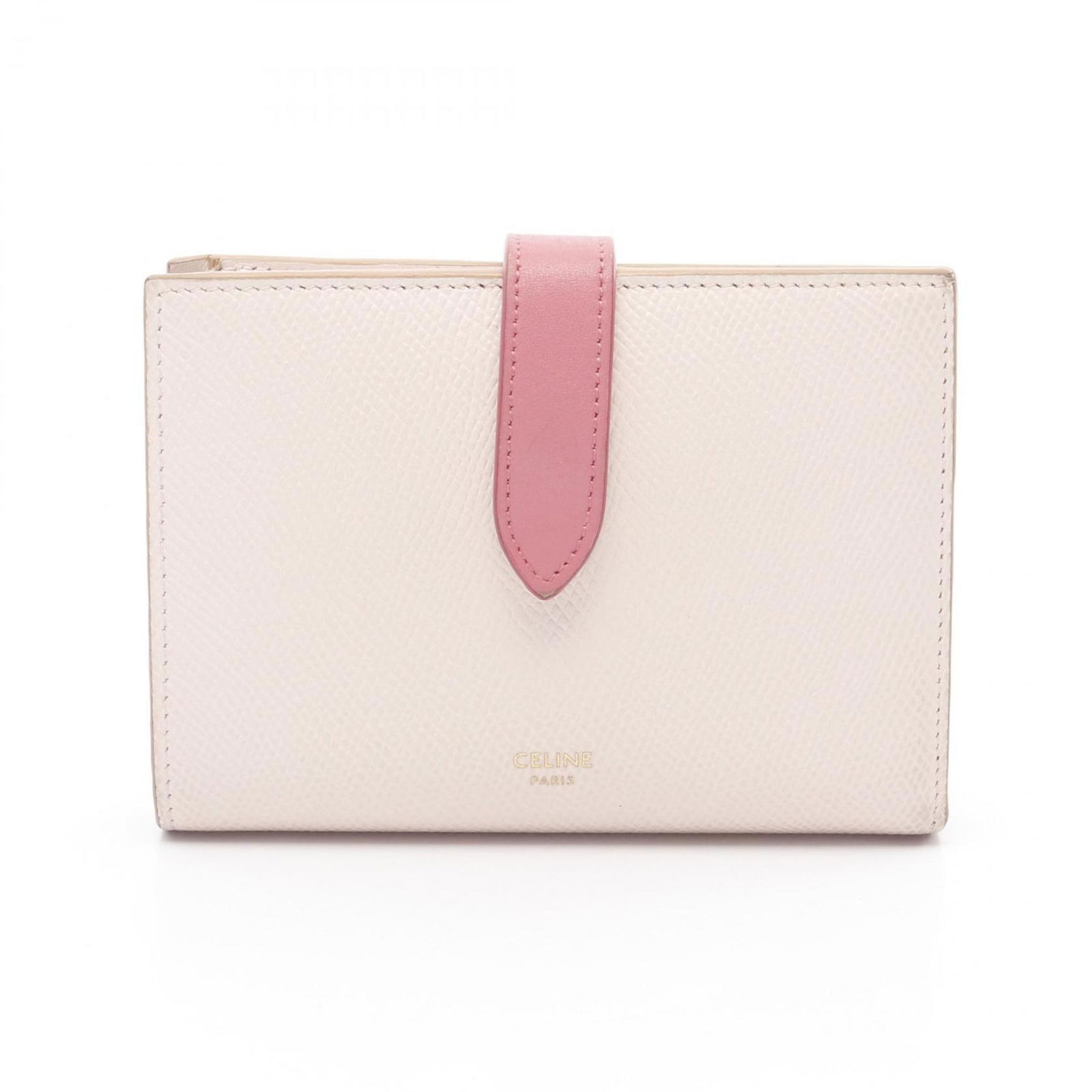 Celine Pink Leather Strap Wallet for Women: Celine Pink Leather Strap Wallet for Women This Celine Strap wallet is crafted from pink leather and features a compact design. Made in Italy, it is designed for women and offers practical storage wit