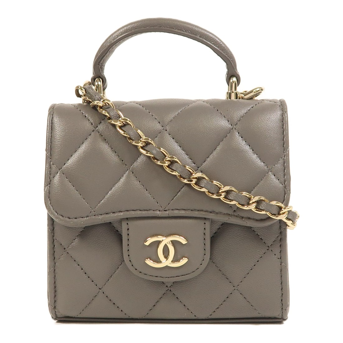 CHANEL 2 Way Shoulder Bag Lambskin Leather Gray GHW (1 of 15)