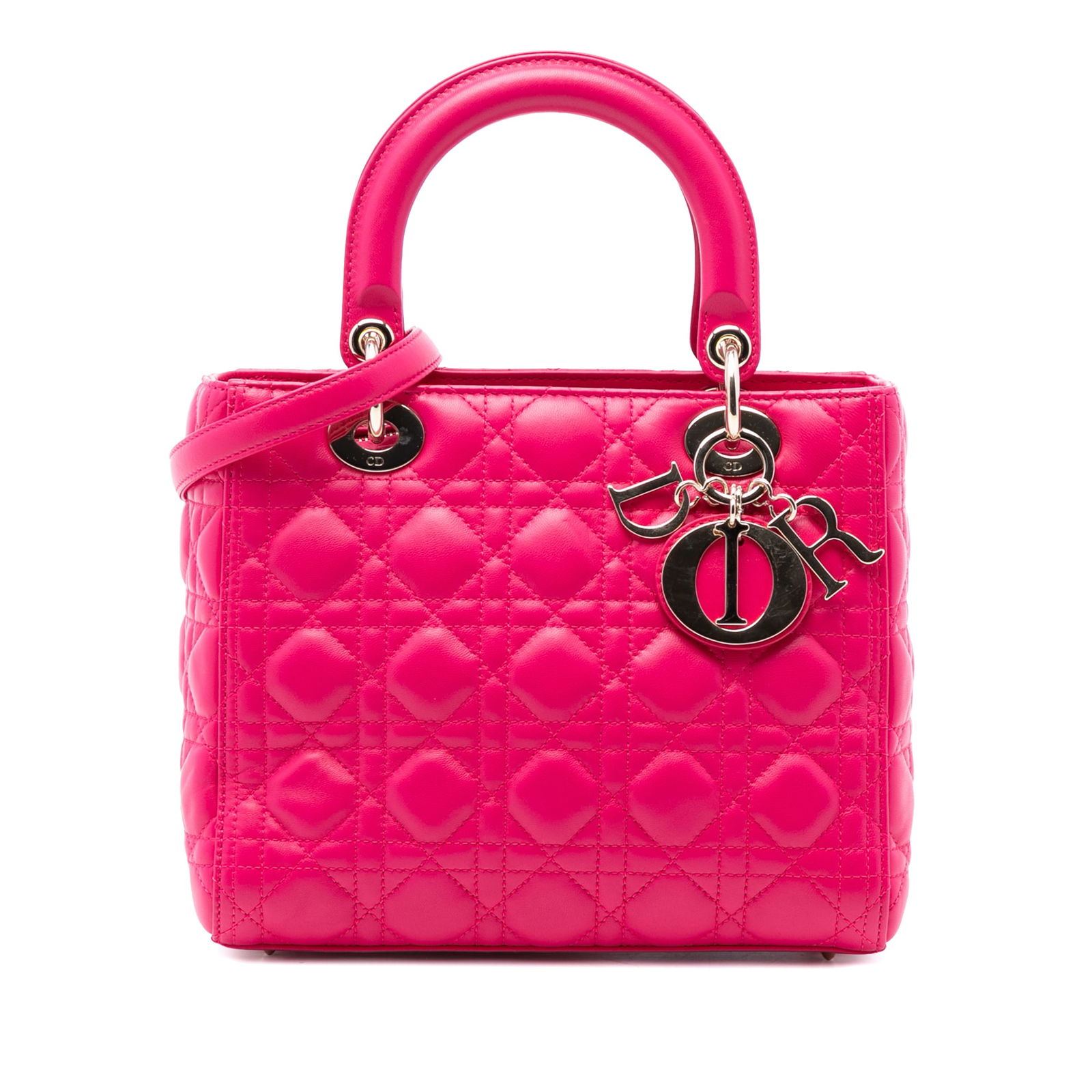 Dior Lady Dior Medium Pink Quilted Lambskin Bag with Detachable Strap (1 of 7)