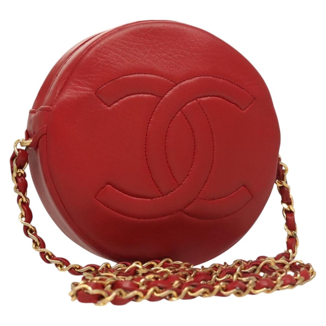 CHANEL Red Gold Lamb Skin Shoulder Bag Auth 127505: CHANEL Red Gold Lamb Skin Shoulder Bag Auth 127505 This CHANEL shoulder bag is crafted from luxurious lambskin leather in a striking red and gold color combination. With a compact design, it measures
