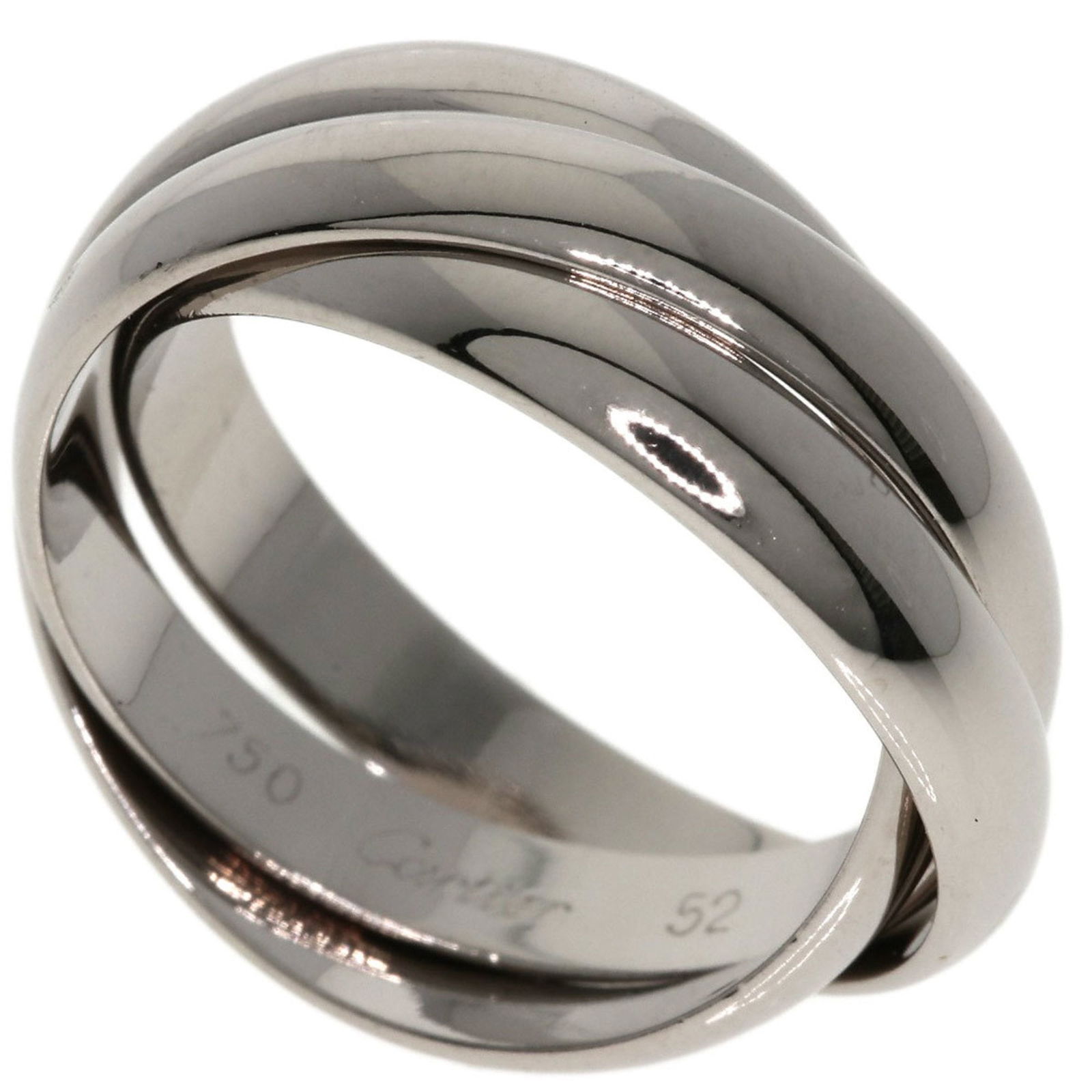 White Gold Cartier Trinity 6.5 Ring for Women: White Gold Cartier Trinity 6.5 Ring for Women This Cartier Trinity ring features a white gold construction in a silver tone. Designed for women, the ring is made in France and is in good condition wit