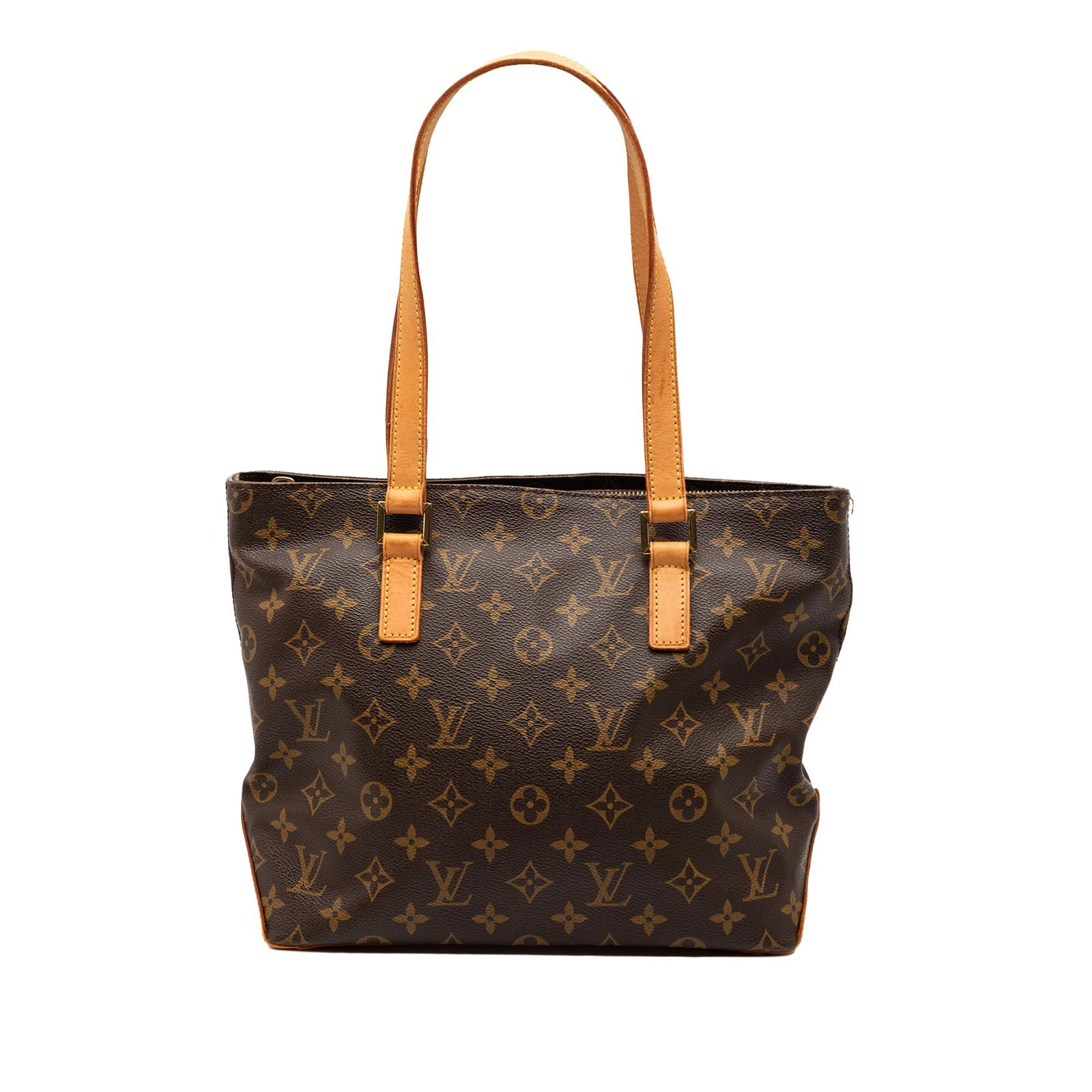 Louis Vuitton Cabas Piano Tote Monogram Canvas with Leather Trim: Louis Vuitton Cabas Piano Tote Monogram Canvas with Leather Trim The Louis Vuitton Monogram Cabas Piano features a brown monogram canvas body accented with vachetta leather trim and flat vachetta leat