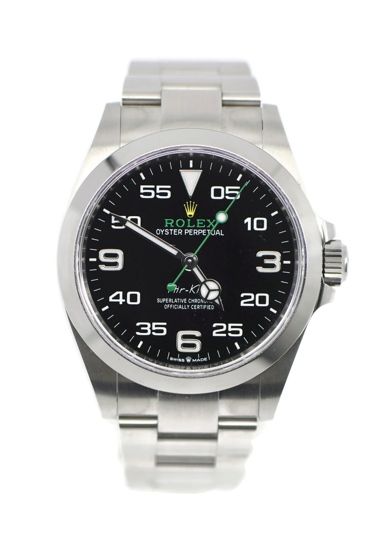 Rolex Air-King 126900 40mm Stainless Steel Automatic Watch with Box and Papers: Rolex Air-King 126900 40mm Stainless Steel Automatic Watch with Box and Papers This Rolex Air-King wristwatch features a 40 mm stainless steel case and a matching stainless steel band. It is equipped