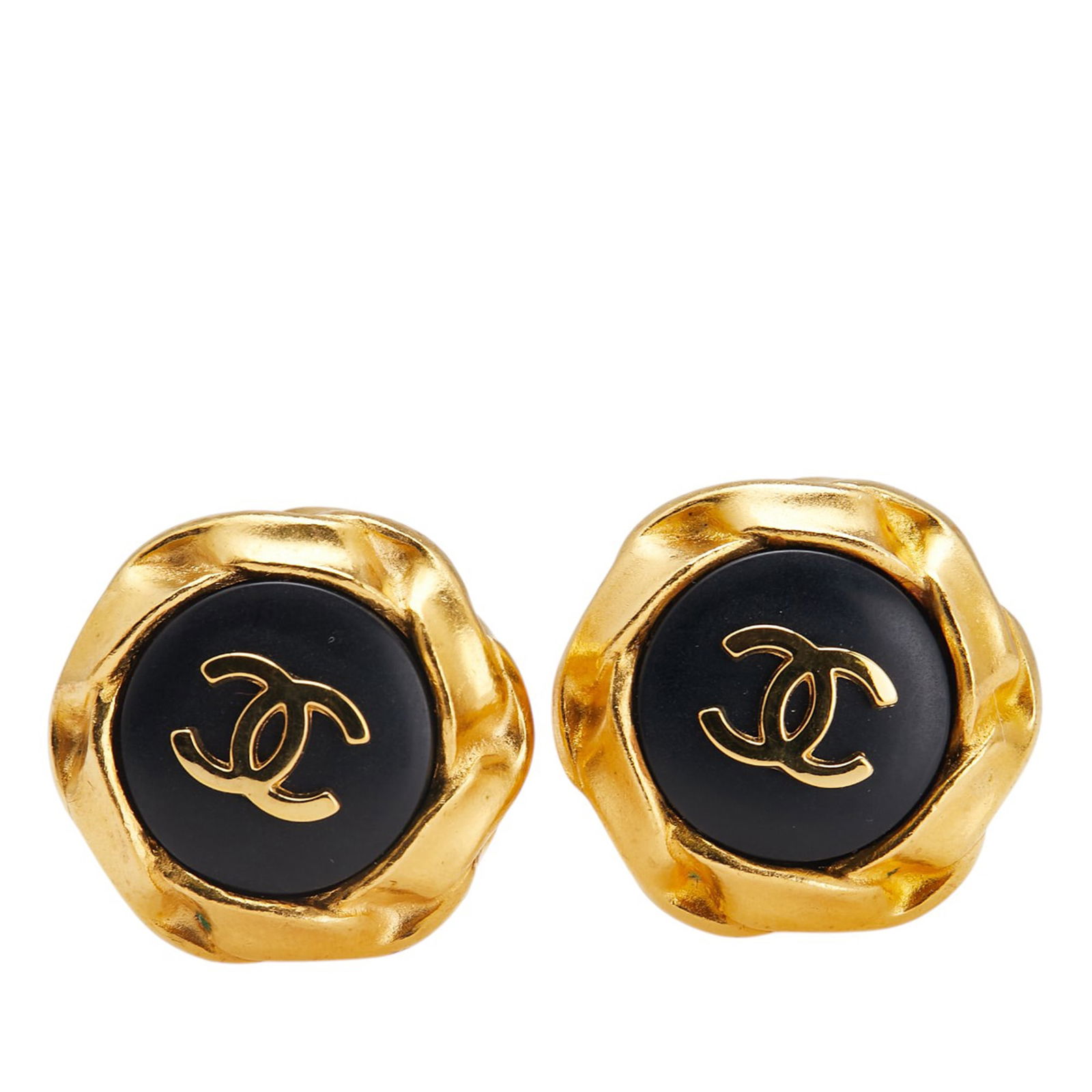 Chanel Gold Plated Acrylic CC Hexagon Clip On Earrings: Chanel Gold Plated Acrylic CC Hexagon Clip On Earrings Elevate your accessory collection with these stunning Chanel clip-on earrings. Crafted from gold-tone metal and acrylic, these earrings showcase