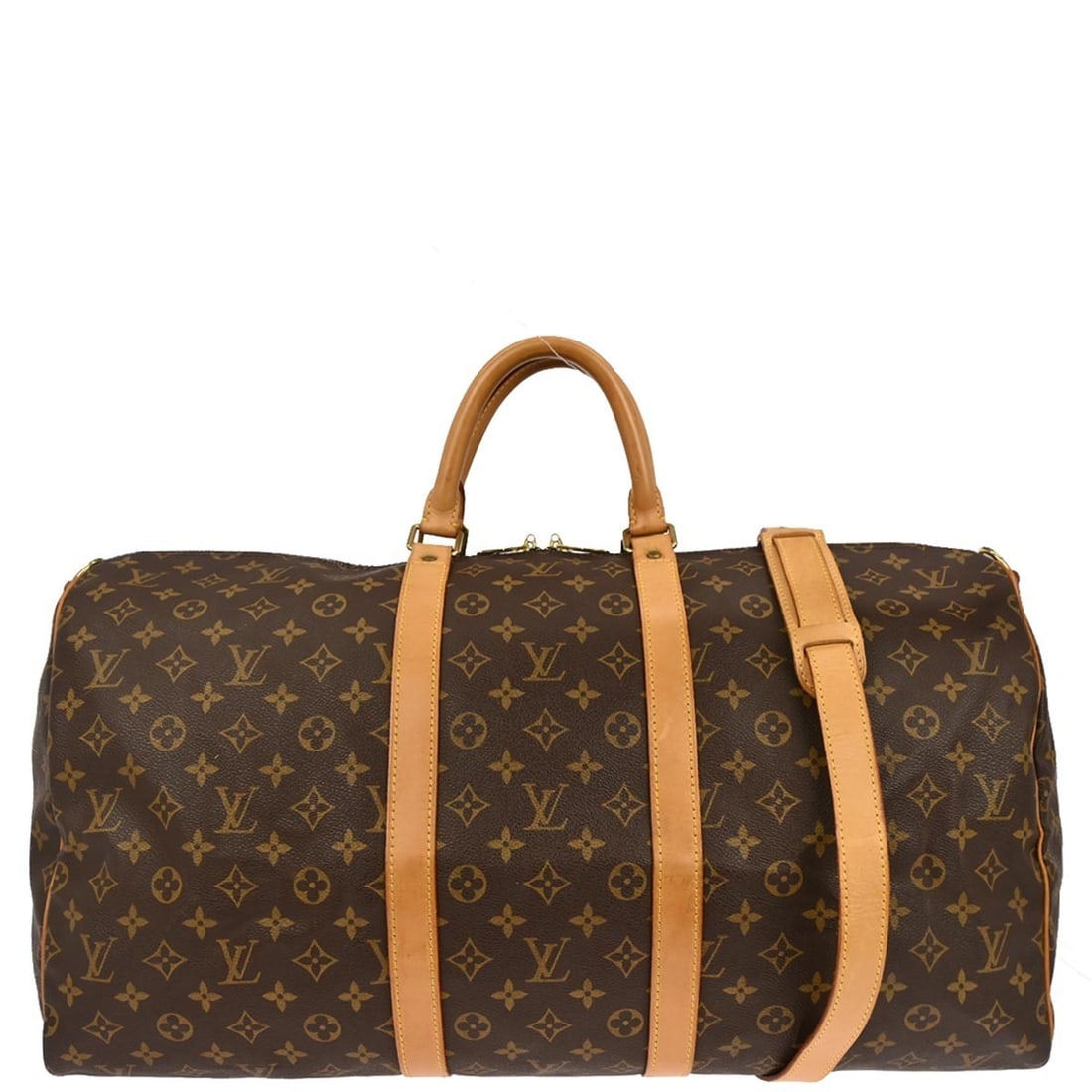 Keepall Bandouliere 55 Monogram Canvas Travel Duffle by Louis Vuitton M41414: Keepall Bandouliere 55 Monogram Canvas Travel Duffle by Louis Vuitton M41414 This Louis Vuitton Keepall Bandouliere 55 is an extra large duffle bag crafted from classic monogram canvas with beige doub
