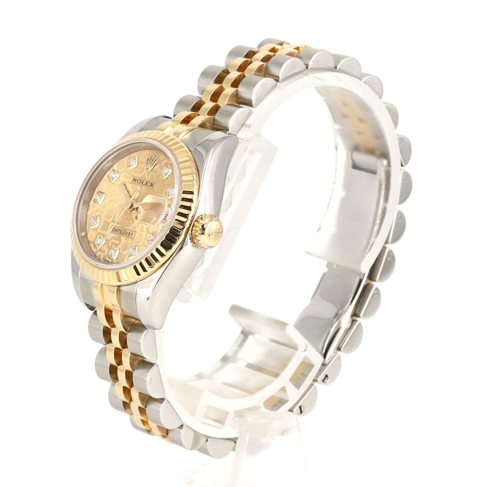 Gold and Steel Rolex 26mm Lady DateJust Swiss Watch: Gold and Steel Rolex 26mm Lady DateJust Swiss Watch This Rolex Lady DateJust is a women's wristwatch featuring a gold and steel construction with a gold-tone appearance. The watch measures 26mm in cas