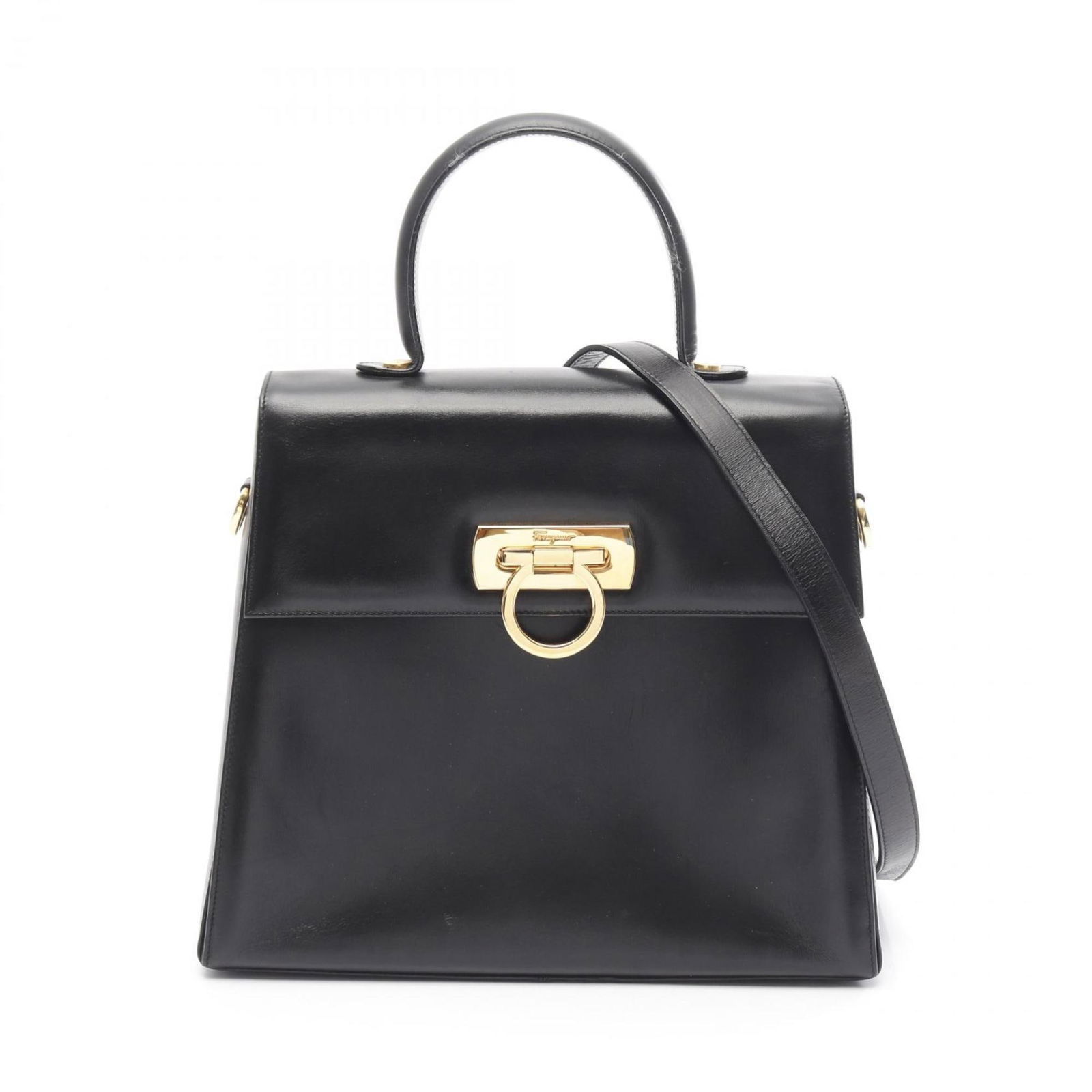 Black Leather Gancini Shoulder Bag by Salvatore Ferragamo Italy (1 of 1)
