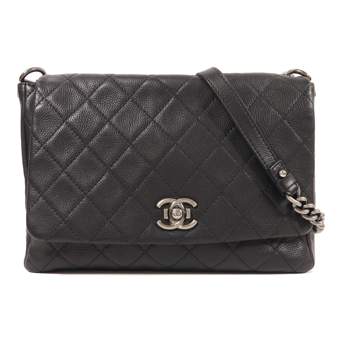 CHANEL Black Calfskin Leather Shoulder Bag with Silver Hardware (1 of 15)