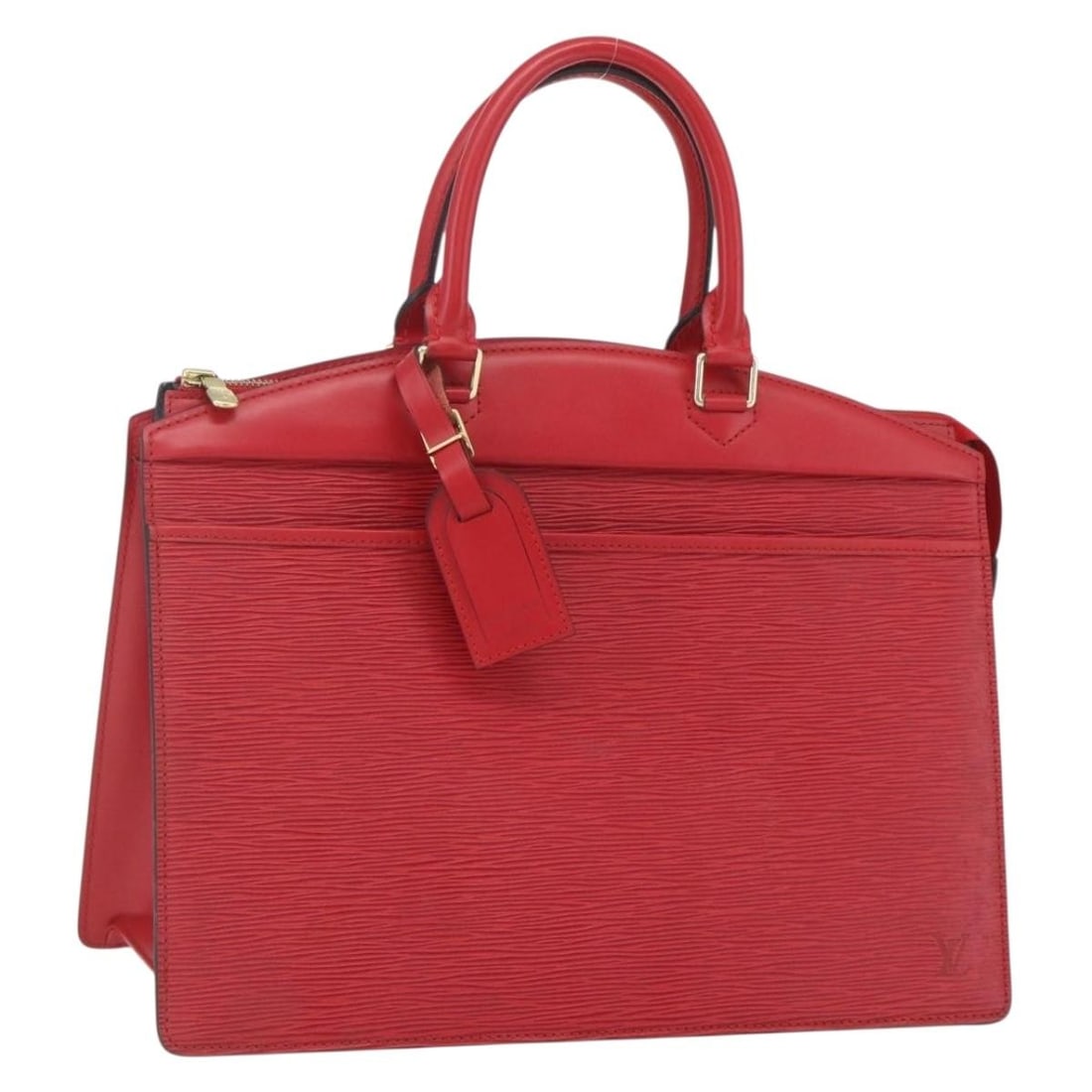 Red Epi Leather Riviera Handbag by Louis Vuitton Model M48187: Red Epi Leather Riviera Handbag by Louis Vuitton Model M48187 This Louis Vuitton Epi Riviera hand bag features the iconic Epi leather in a striking red color. It includes a name tag accessory and is c