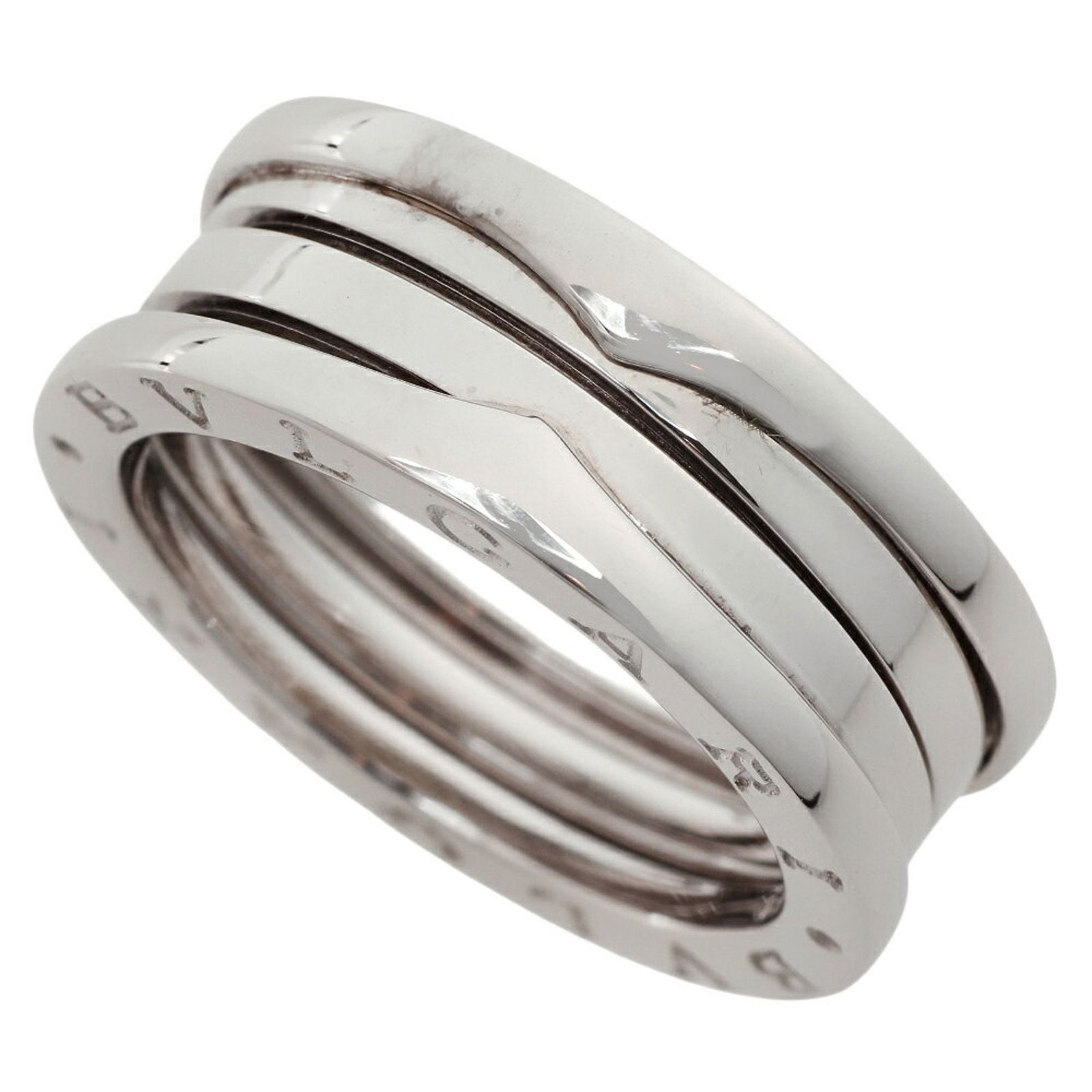 B.Zero1 White Gold Ring by Bulgari Silver Tone 8.5 Italy: B.Zero1 White Gold Ring by Bulgari Silver Tone 8.5 Italy This Bulgari B.Zero1 ring features a sleek silver color and is crafted from white gold. Designed for women, it showcases Italian craftsmanship