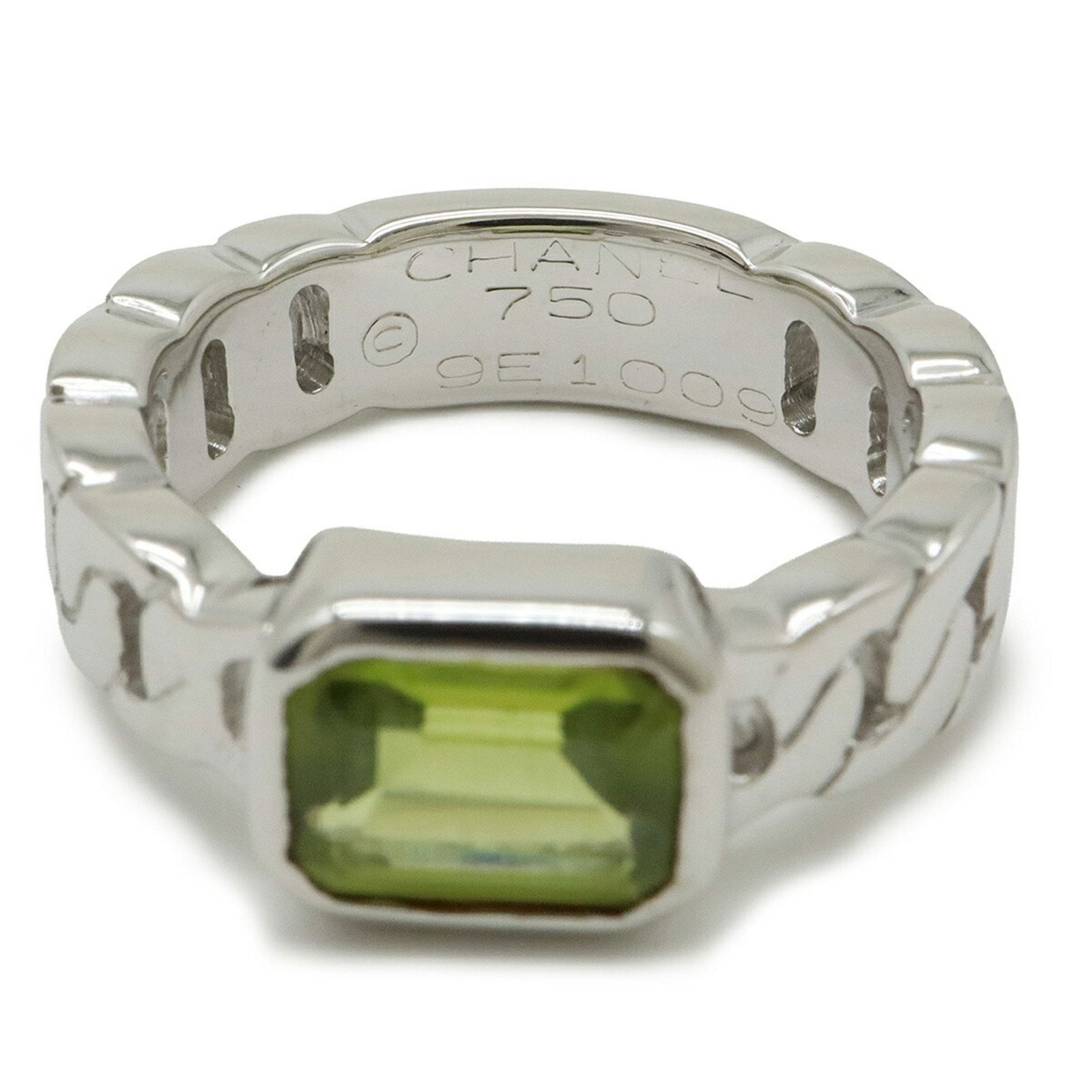 White Gold Size 6 Ring from Chanel France: White Gold Size 6 Ring from Chanel France This Chanel women's piece is crafted from white gold and finished in a silver color. It features a size 6 and originates from France. The item is in good cond