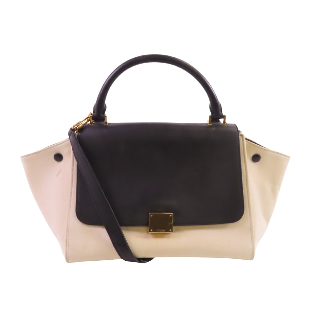 CELINE Trapeze Handbag Calfskin Leather White Black GHW (1 of 18)