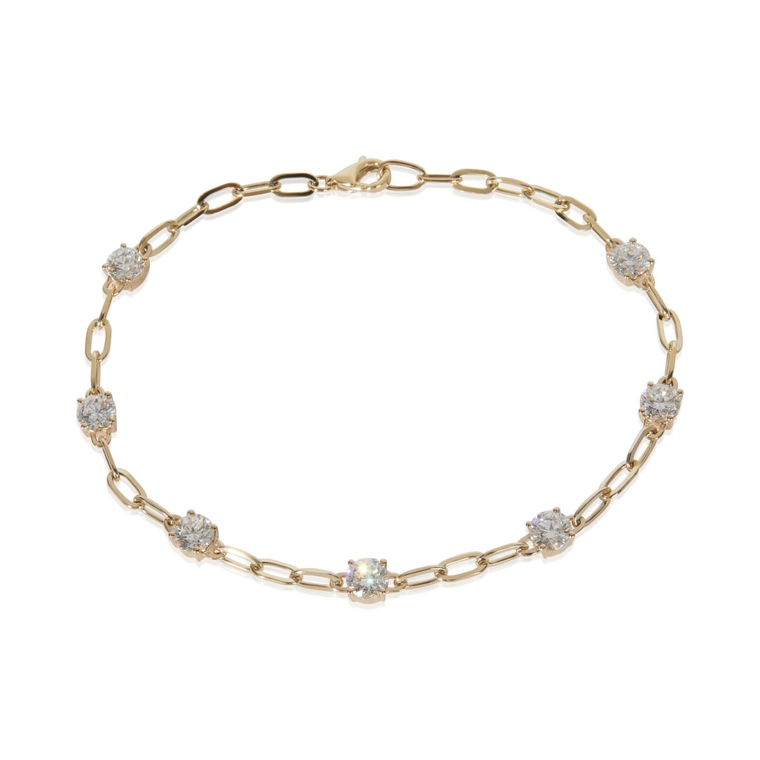 14K Yellow Gold 2.28 ctw Lab-Grown Diamond Bracelet: 14K Yellow Gold 2.28 ctw Lab-Grown Diamond Bracelet This stunning bracelet features 2.28 carats of round brilliant lab-grown diamonds, elegantly set in 14K yellow gold. The bracelet measures 7.25