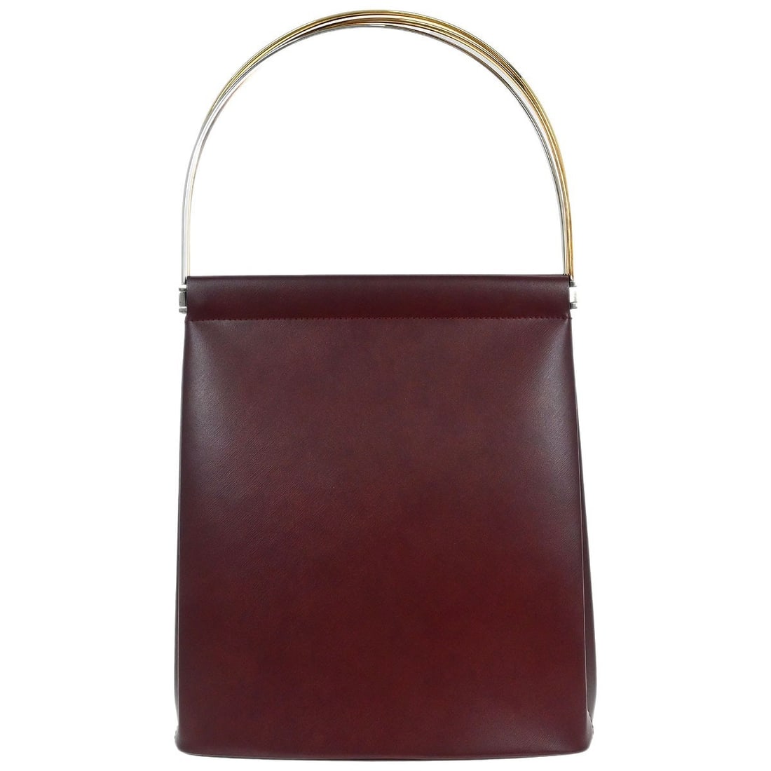Cartier Trinity Bordeaux Leather Small Top Handle Bag: Cartier Trinity Bordeaux Leather Small Top Handle Bag This Cartier Bordeaux Trinity handbag is a vintage top handle bag crafted from leather in a rich bordeaux color. It features gold-tone handles, a